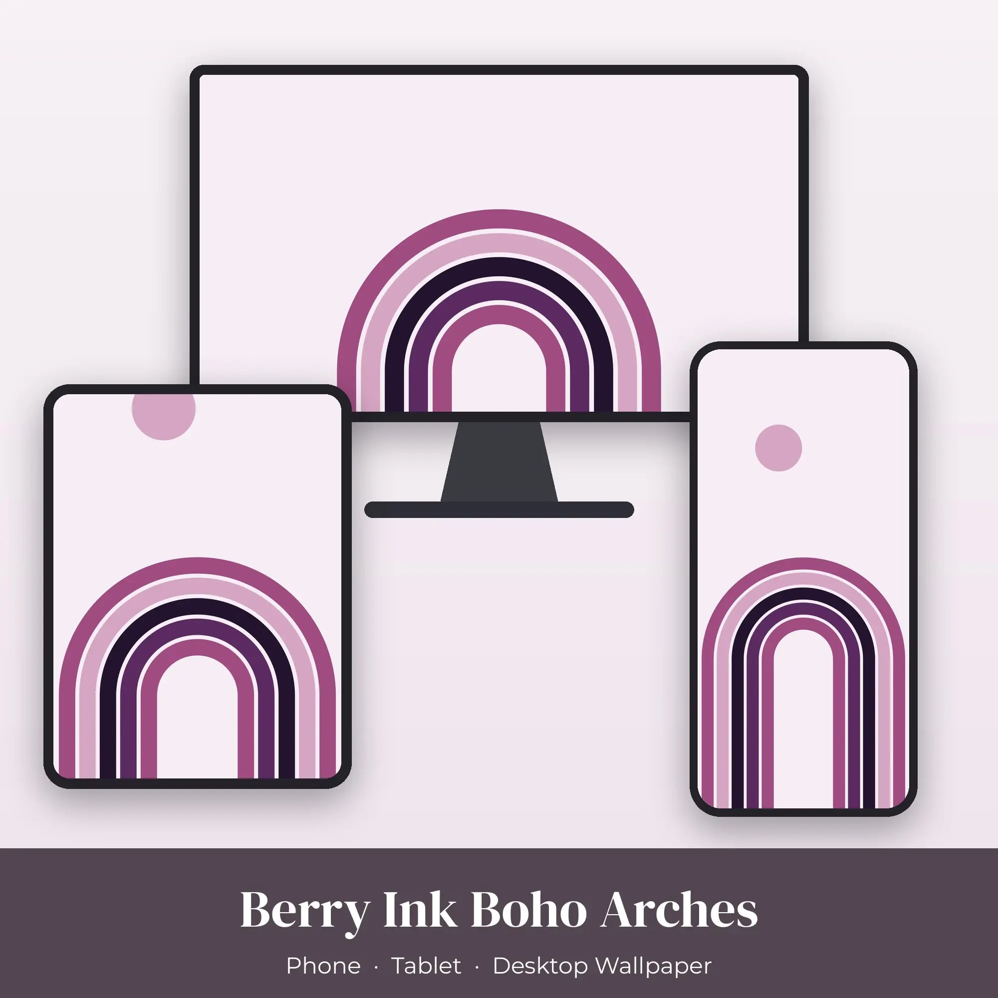 Berry Ink Boho Arches Wallpaper Set – Phone, Tablet & Desktop preview