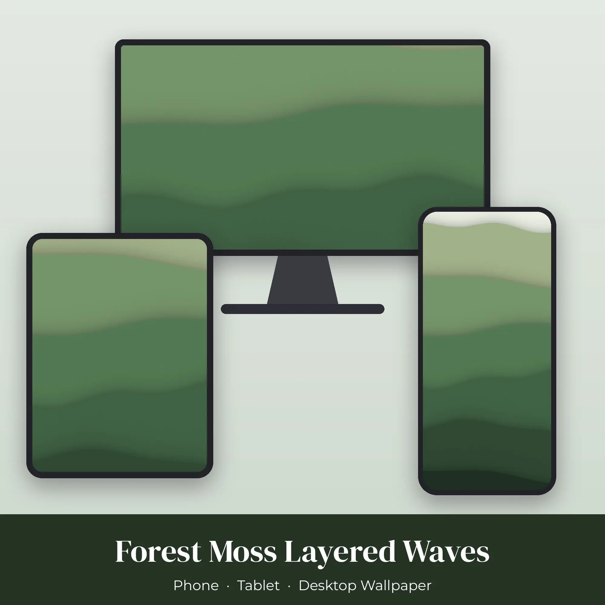 Forest Moss Layered Waves Wallpaper Set – Phone, Tablet & Desktop preview