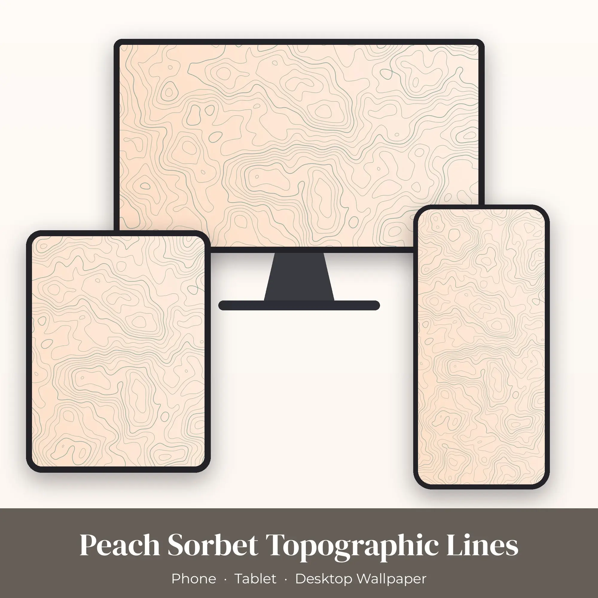 Peach Sorbet Topographic Lines Wallpaper Set – Phone, Tablet & Desktop preview