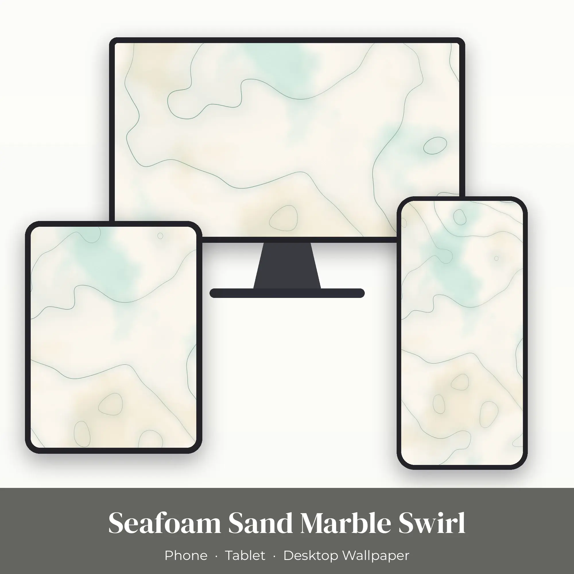 Seafoam Sand Marble Swirl Wallpaper Set – Phone, Tablet & Desktop preview