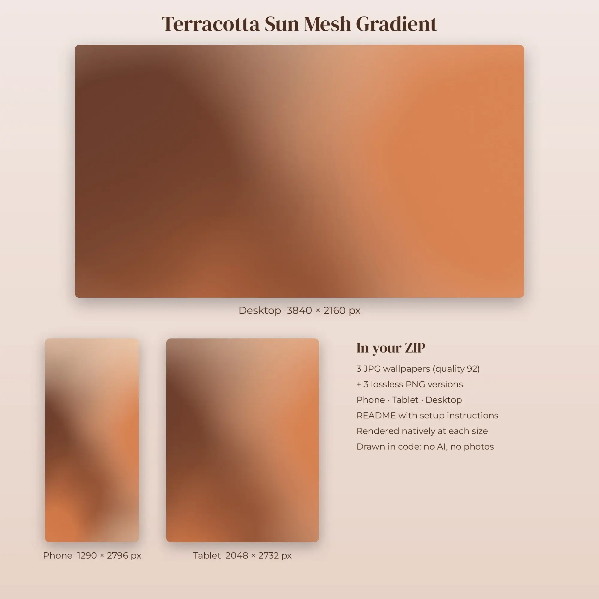 Terracotta Sun Mesh Gradient Wallpaper Set – Phone, Tablet & Desktop, preview 2 of 2