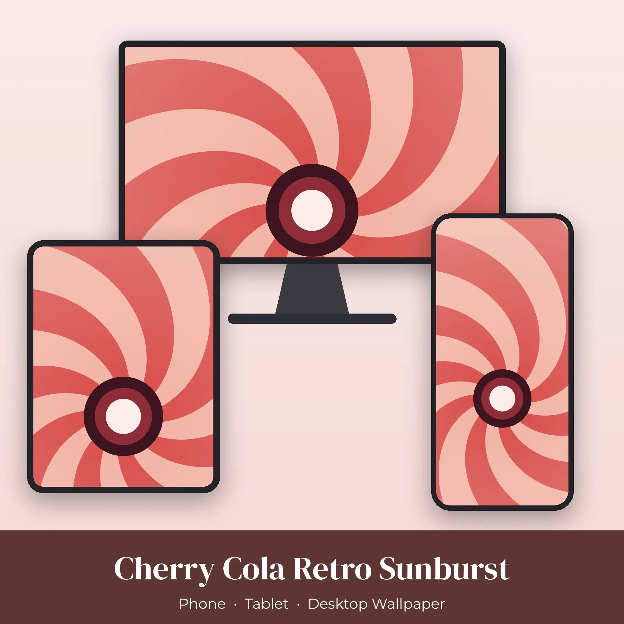 Cherry Cola Retro Sunburst Wallpaper Set – Phone, Tablet & Desktop, preview 1 of 2