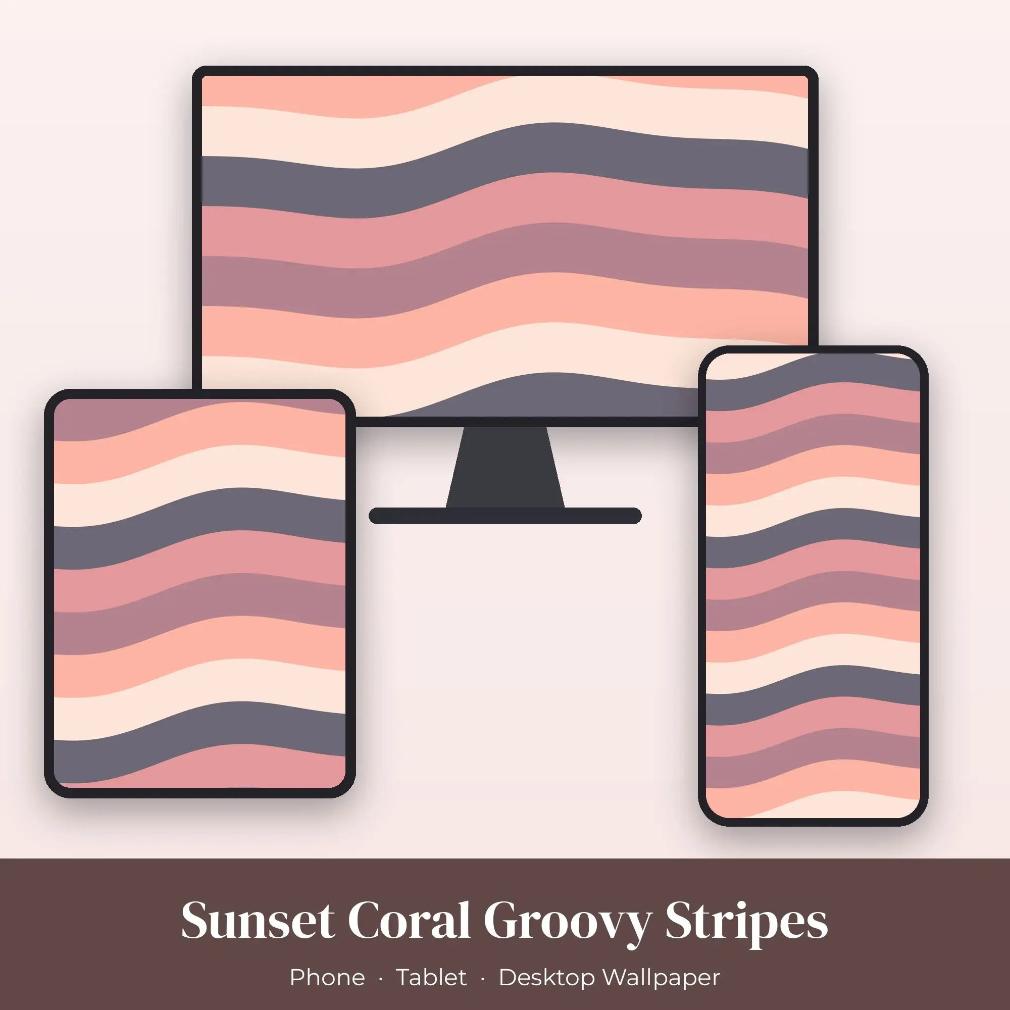 Sunset Coral Groovy Stripes Wallpaper Set – Phone, Tablet & Desktop preview