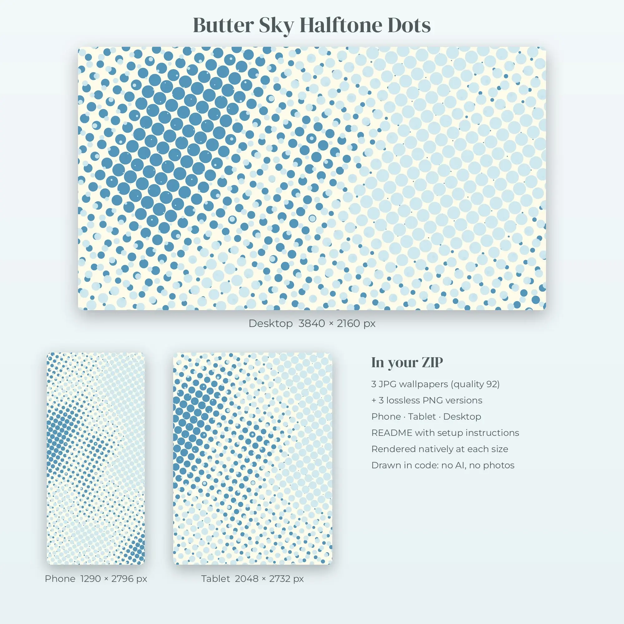 Butter Sky Halftone Dots Wallpaper Set – Phone, Tablet & Desktop, preview 2 of 2