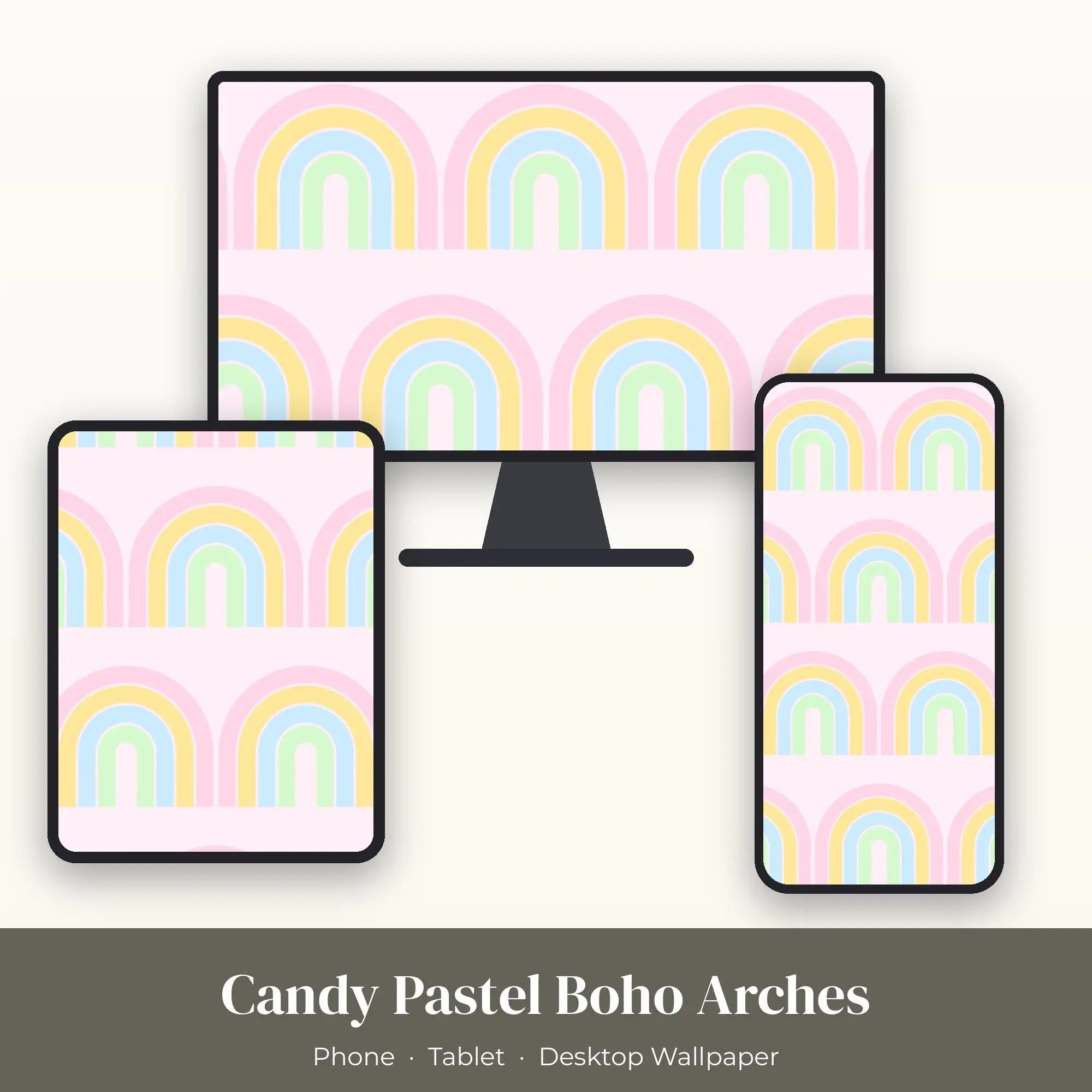 Candy Pastel Boho Arches Wallpaper Set – Phone, Tablet & Desktop preview