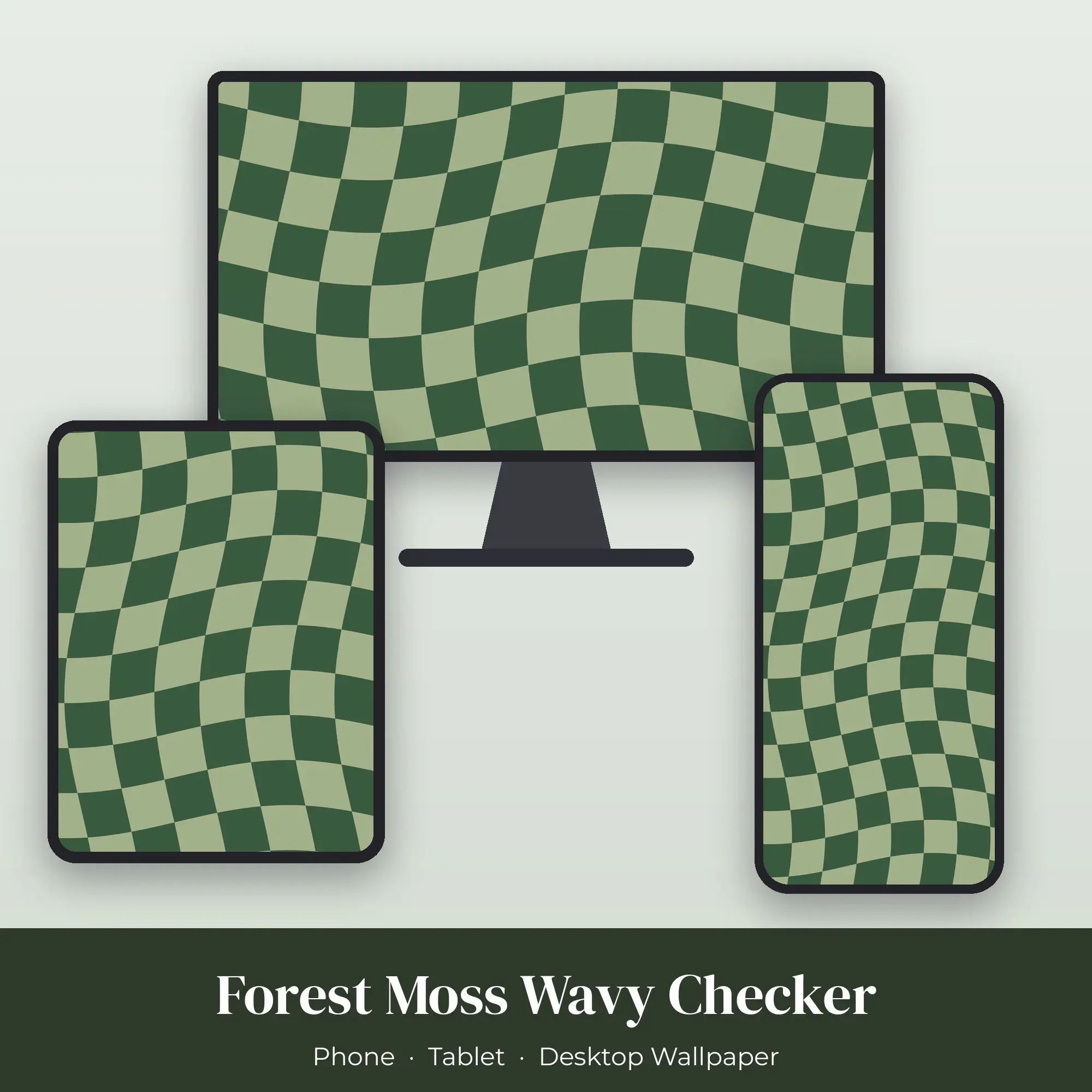 Forest Moss Wavy Checker Wallpaper Set – Phone, Tablet & Desktop preview