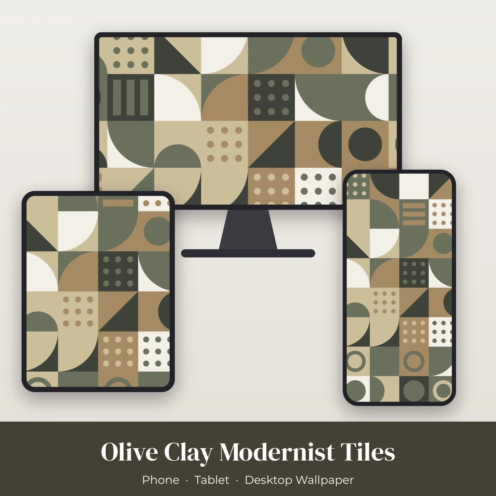 Olive Clay Modernist Tiles Wallpaper Set – Phone, Tablet & Desktop preview