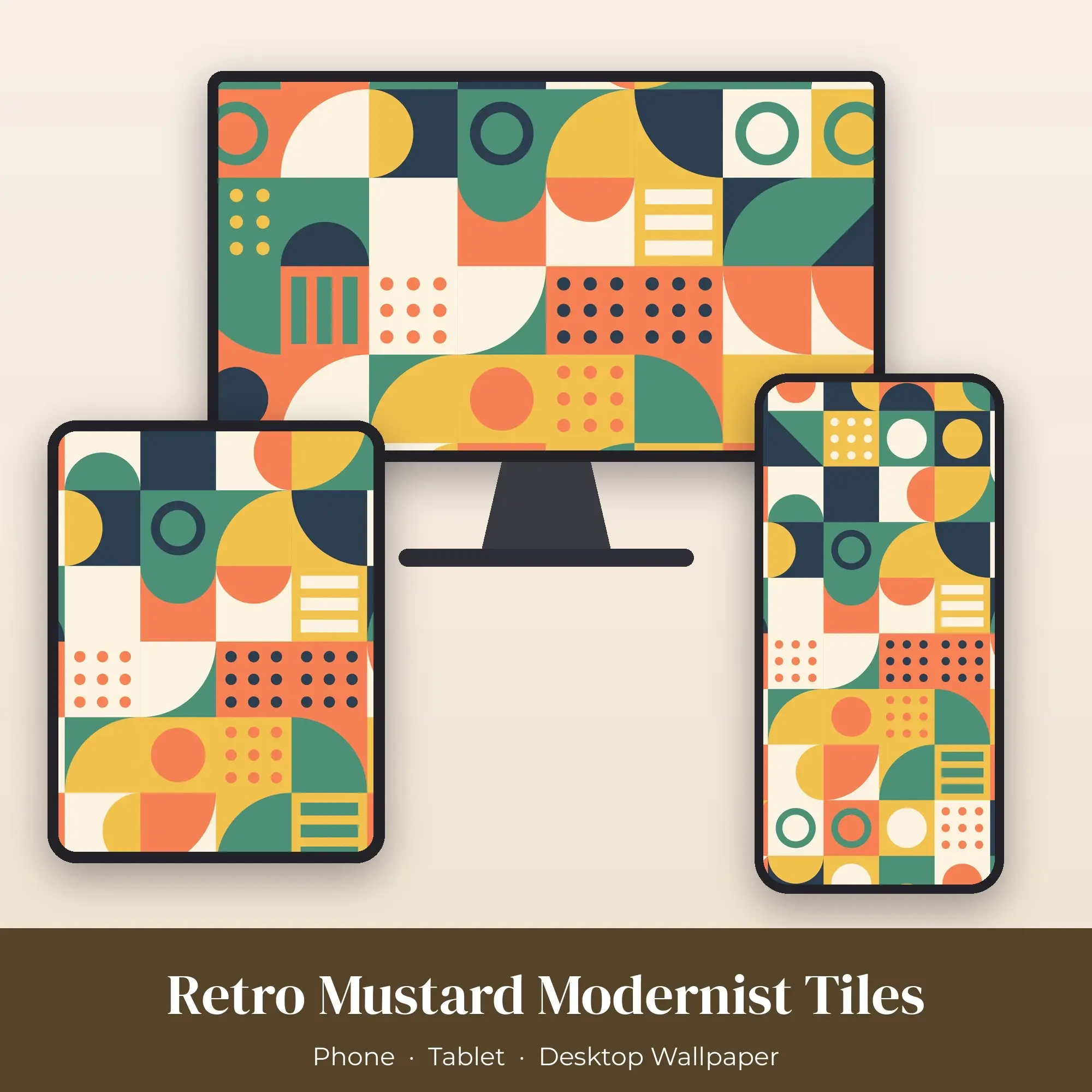 Retro Mustard Modernist Tiles Wallpaper Set – Phone, Tablet & Desktop preview