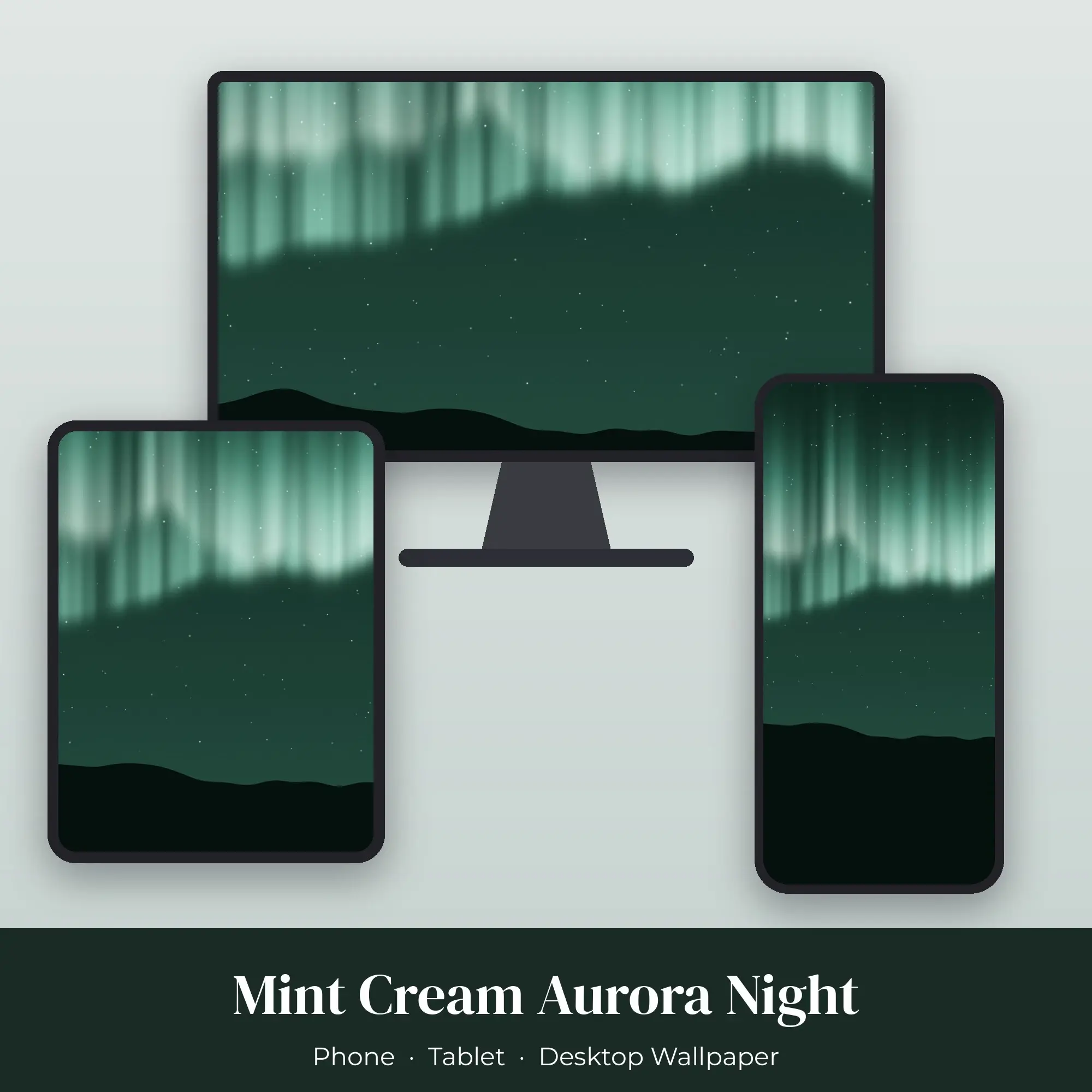 Mint Cream Aurora Night Wallpaper Set – Phone, Tablet & Desktop, preview 1 of 2