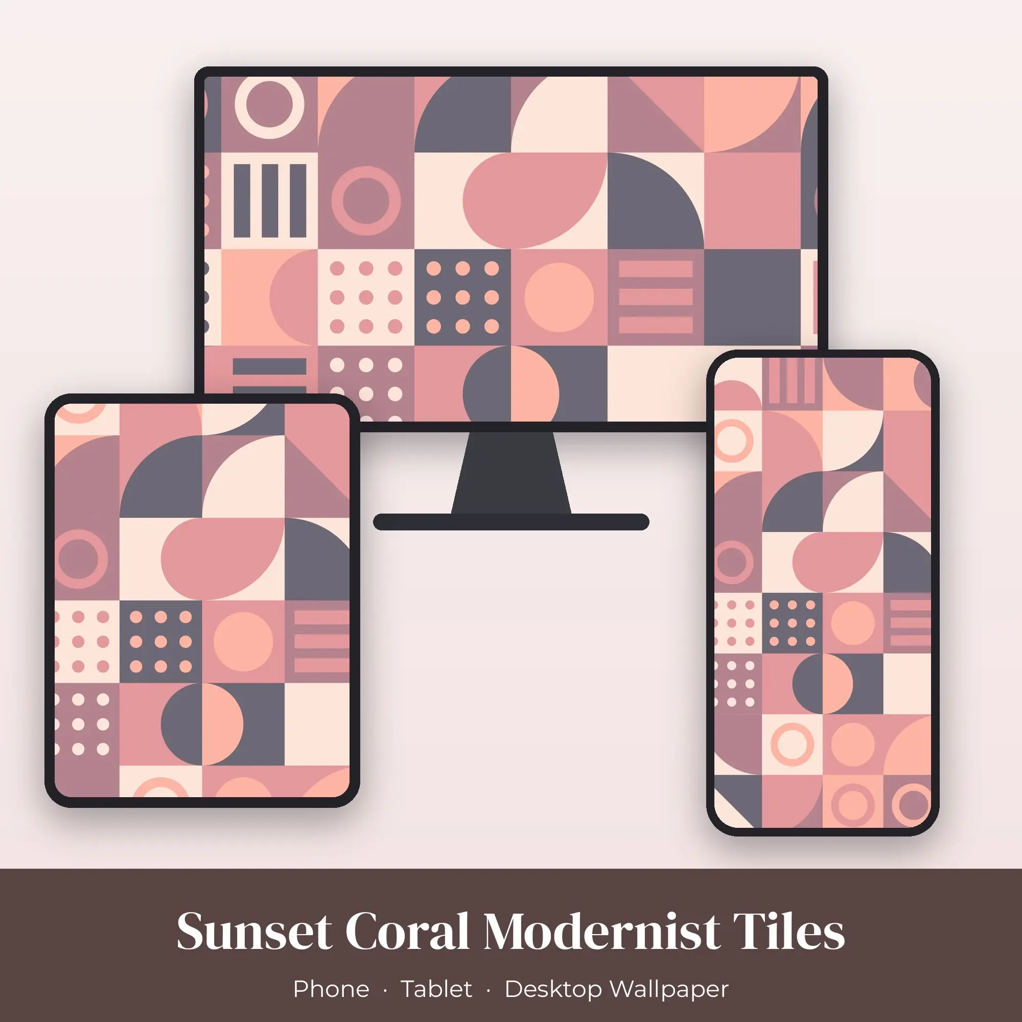 Sunset Coral Modernist Tiles Wallpaper Set – Phone, Tablet & Desktop preview