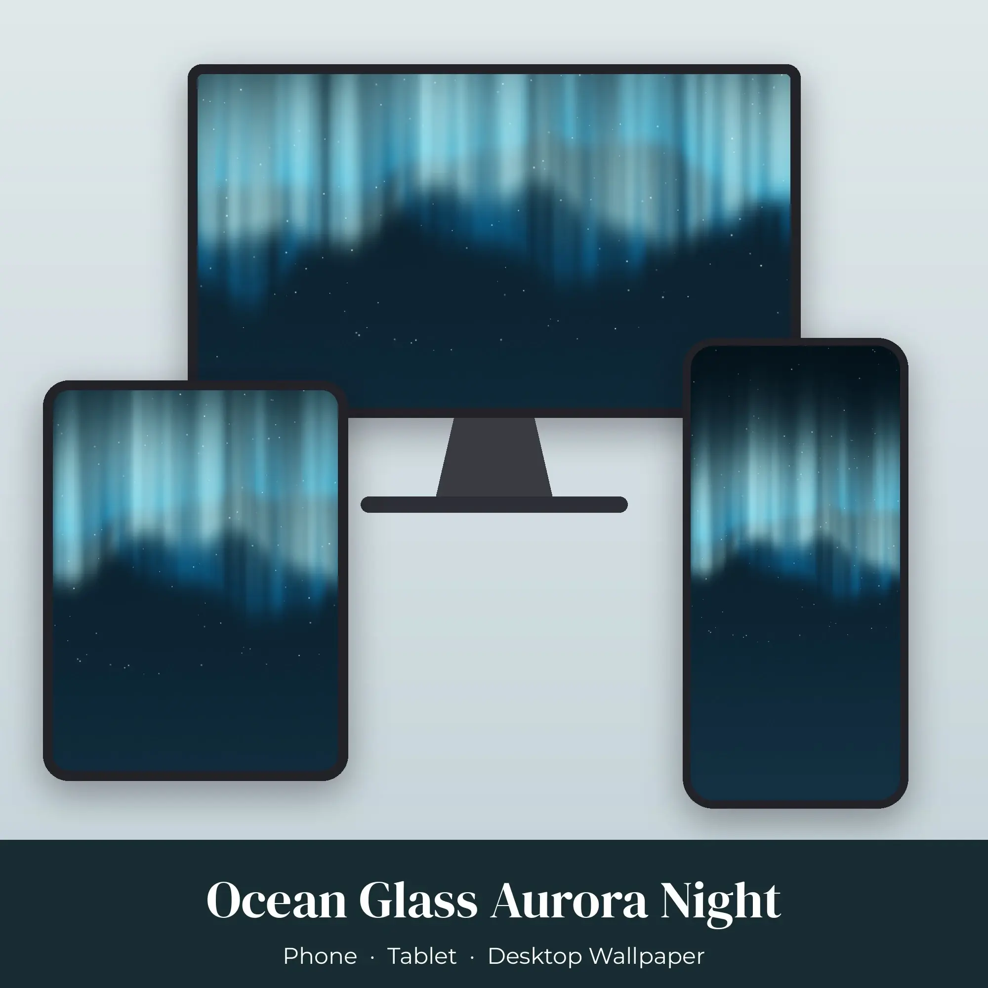 Ocean Glass Aurora Night Wallpaper Set – Phone, Tablet & Desktop preview