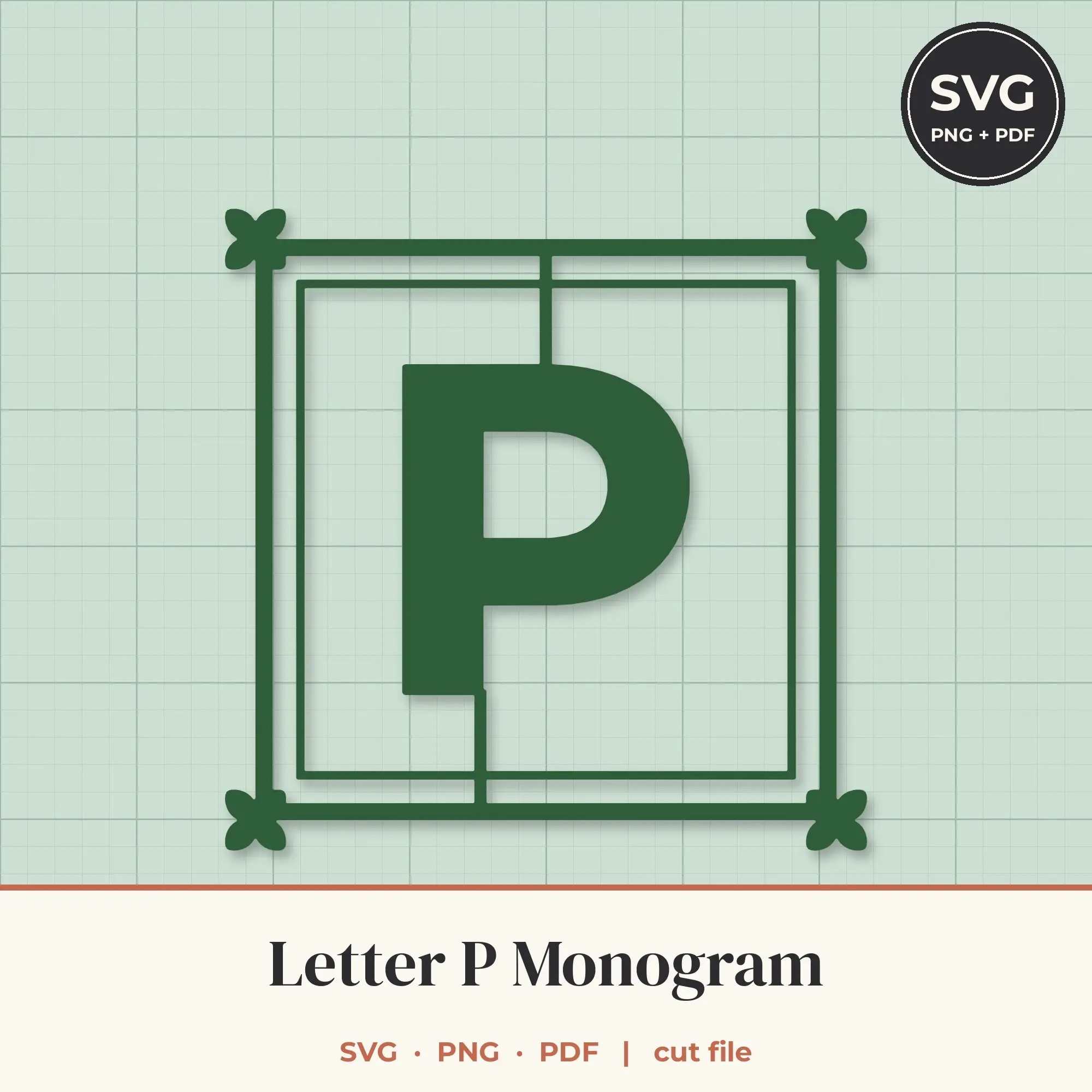 Letter P Square Ornament Monogram SVG Cut File preview
