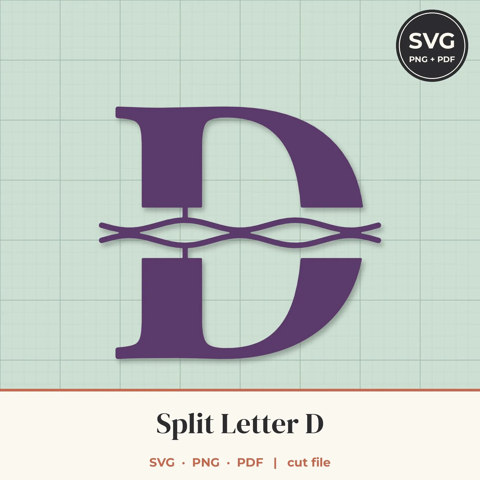 Letter D Split Monogram SVG - Wavy Ribbon Cut File preview
