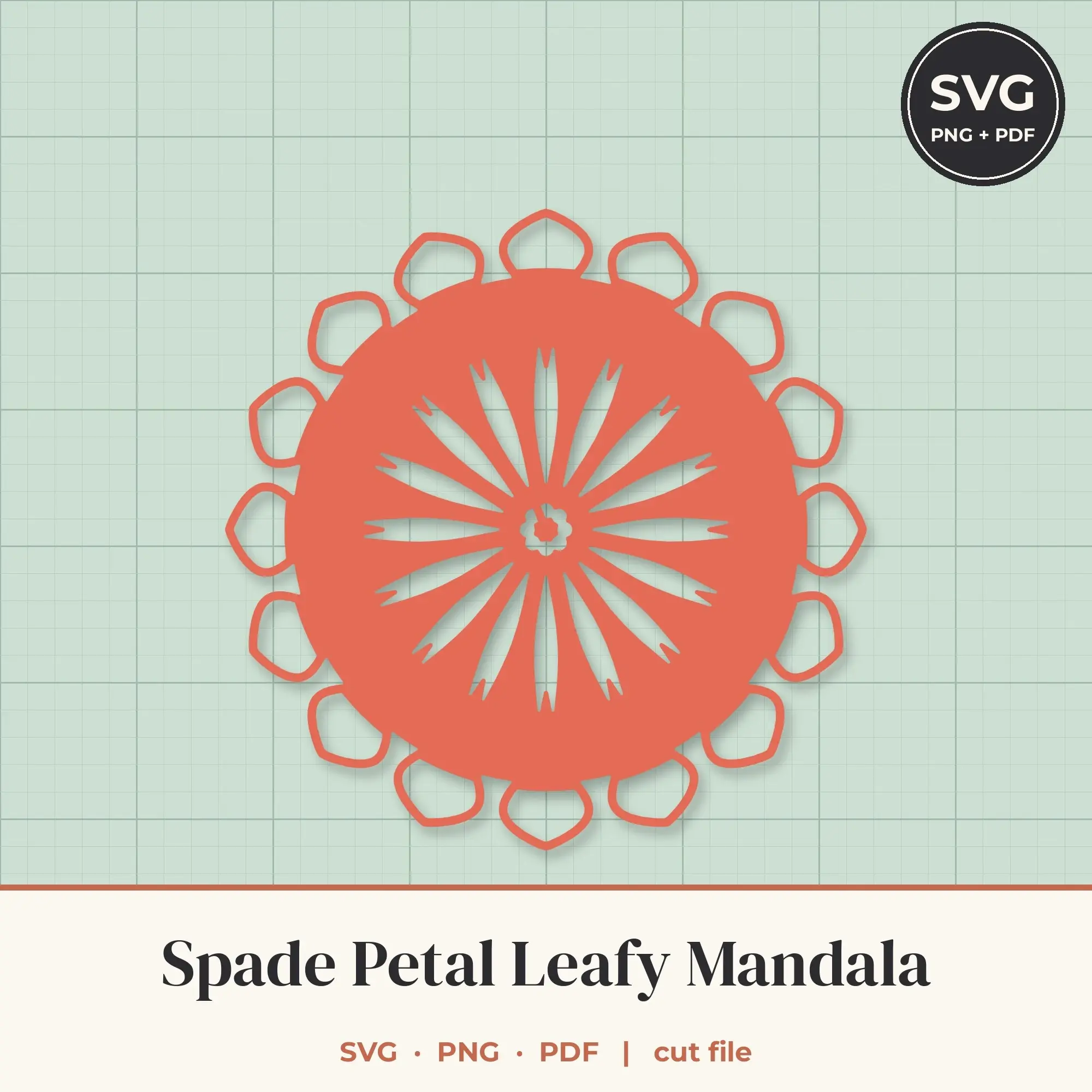 Spade Petal Leafy Mandala SVG - 16-Fold Cut File, preview 1 of 2