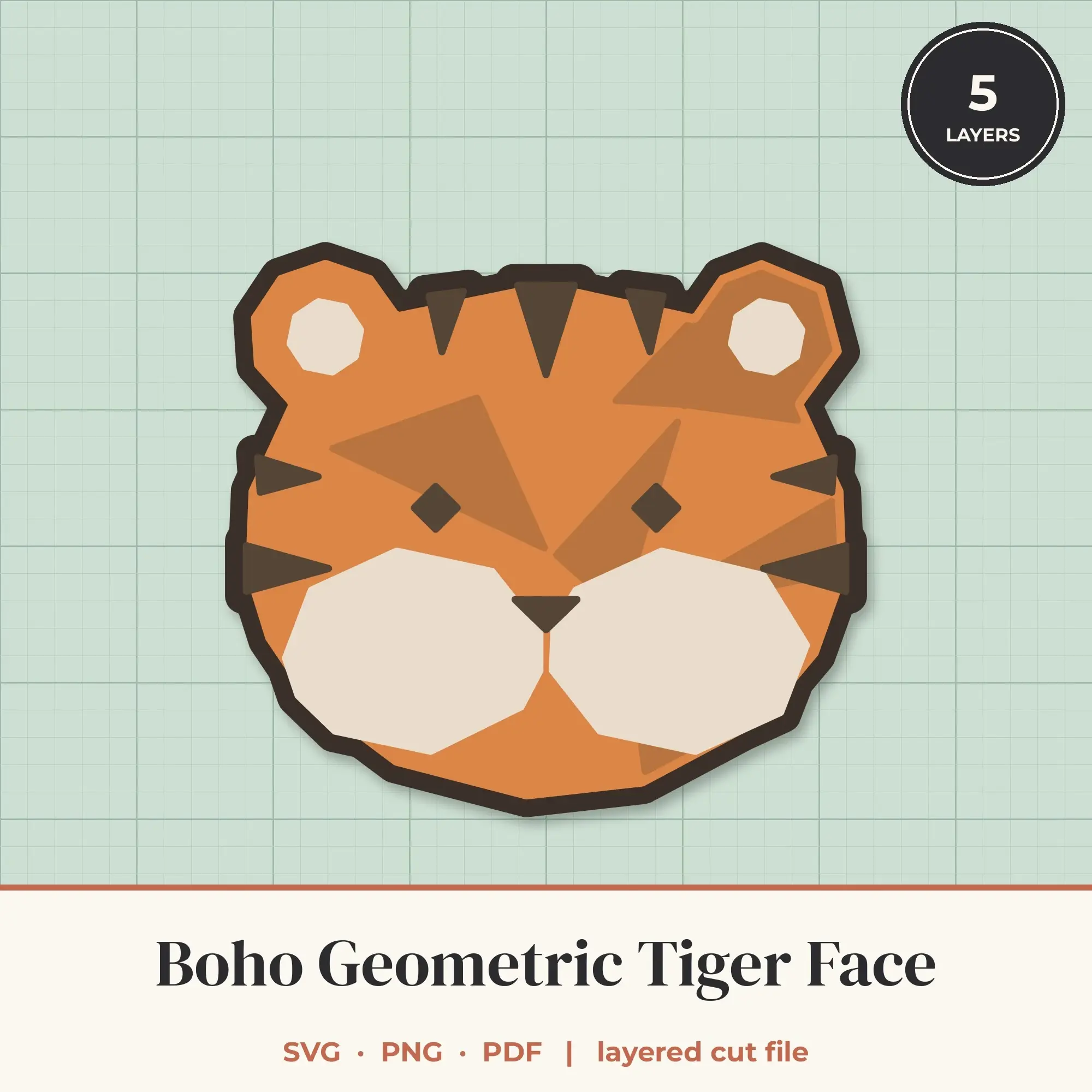 Boho Geometric Tiger Face SVG - Layered Animal Cut File preview