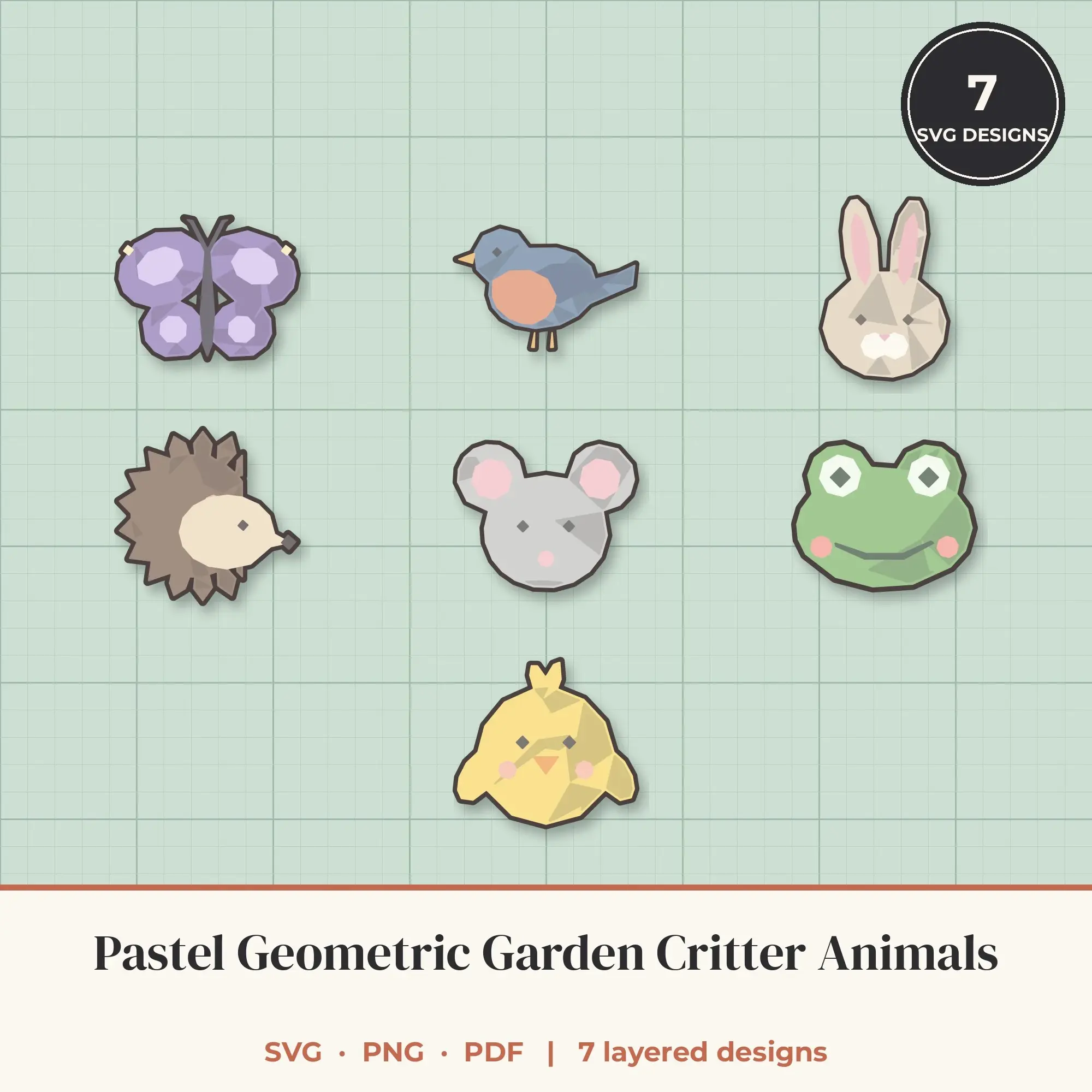 Pastel Geometric Garden Critter Animals SVG Bundle - 7 Layered SVGs preview