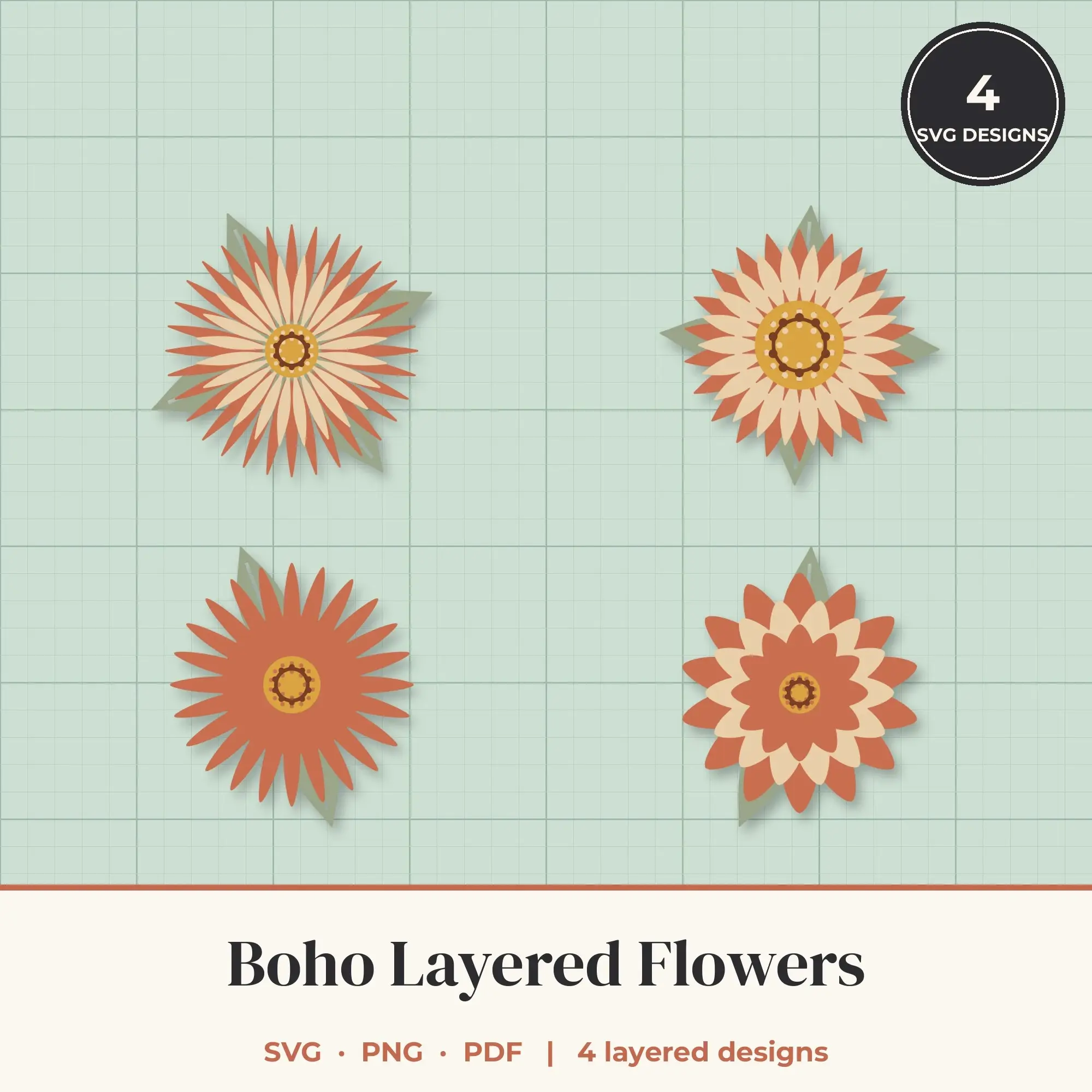 Boho Layered Flower SVG Bundle - 4 Blooms preview
