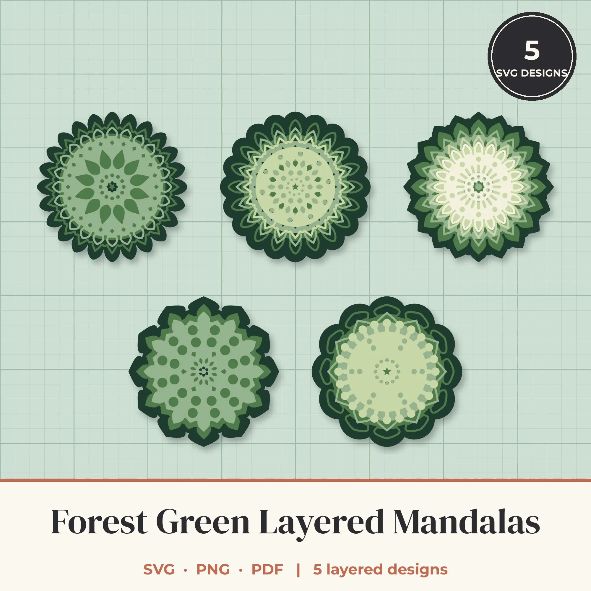 Forest Green Layered Mandala SVG Bundle - 5 Multi Layer Designs preview