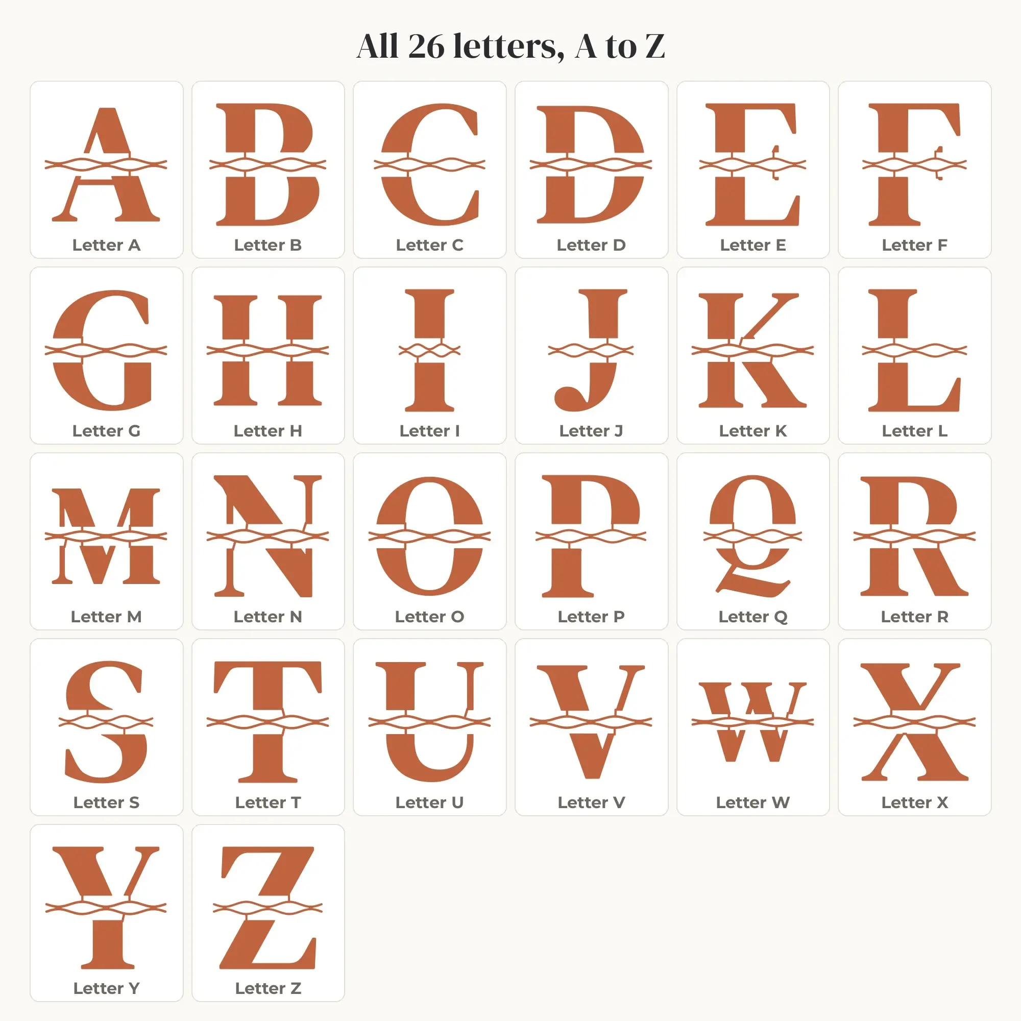 Wavy Ribbon Split Letter Alphabet SVG Bundle - Chunky Serif A to Z, preview 2 of 2