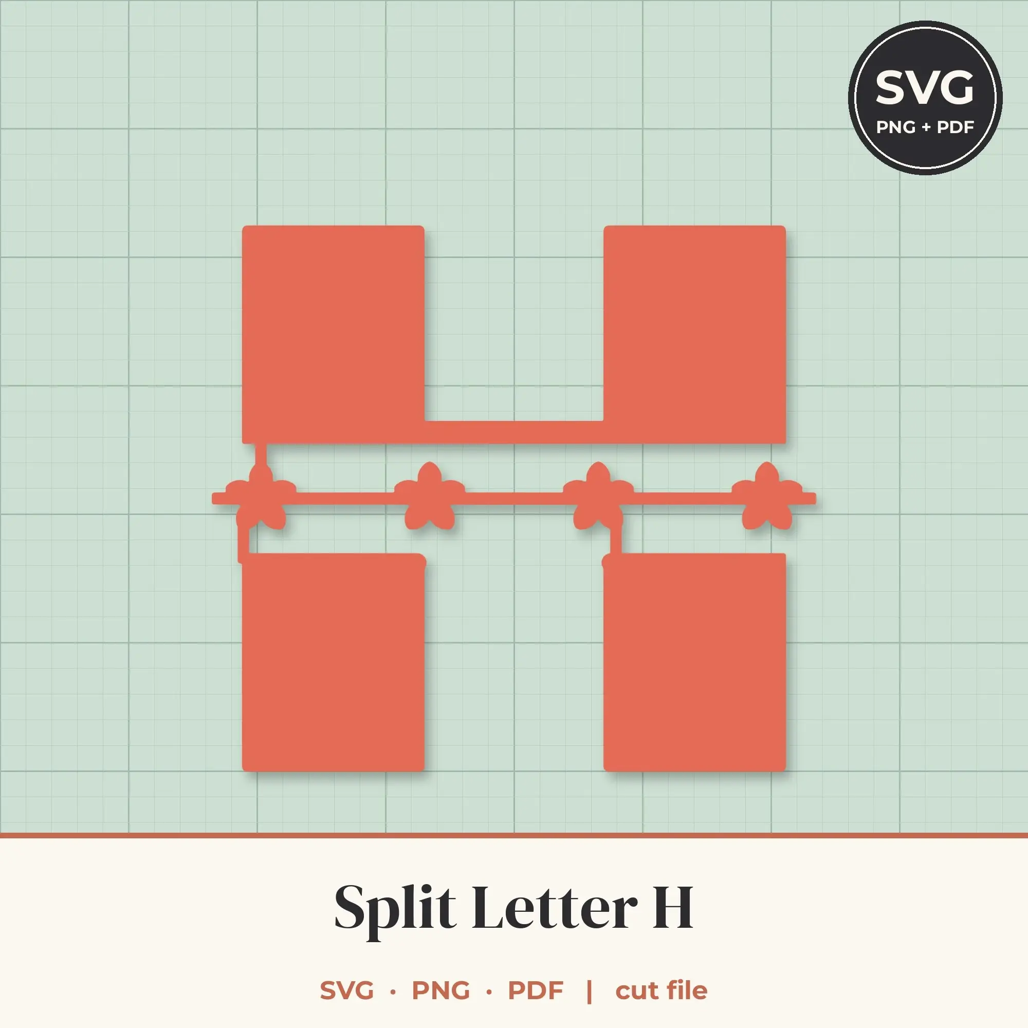 Letter H Split Monogram SVG - Floral Band Cut File preview