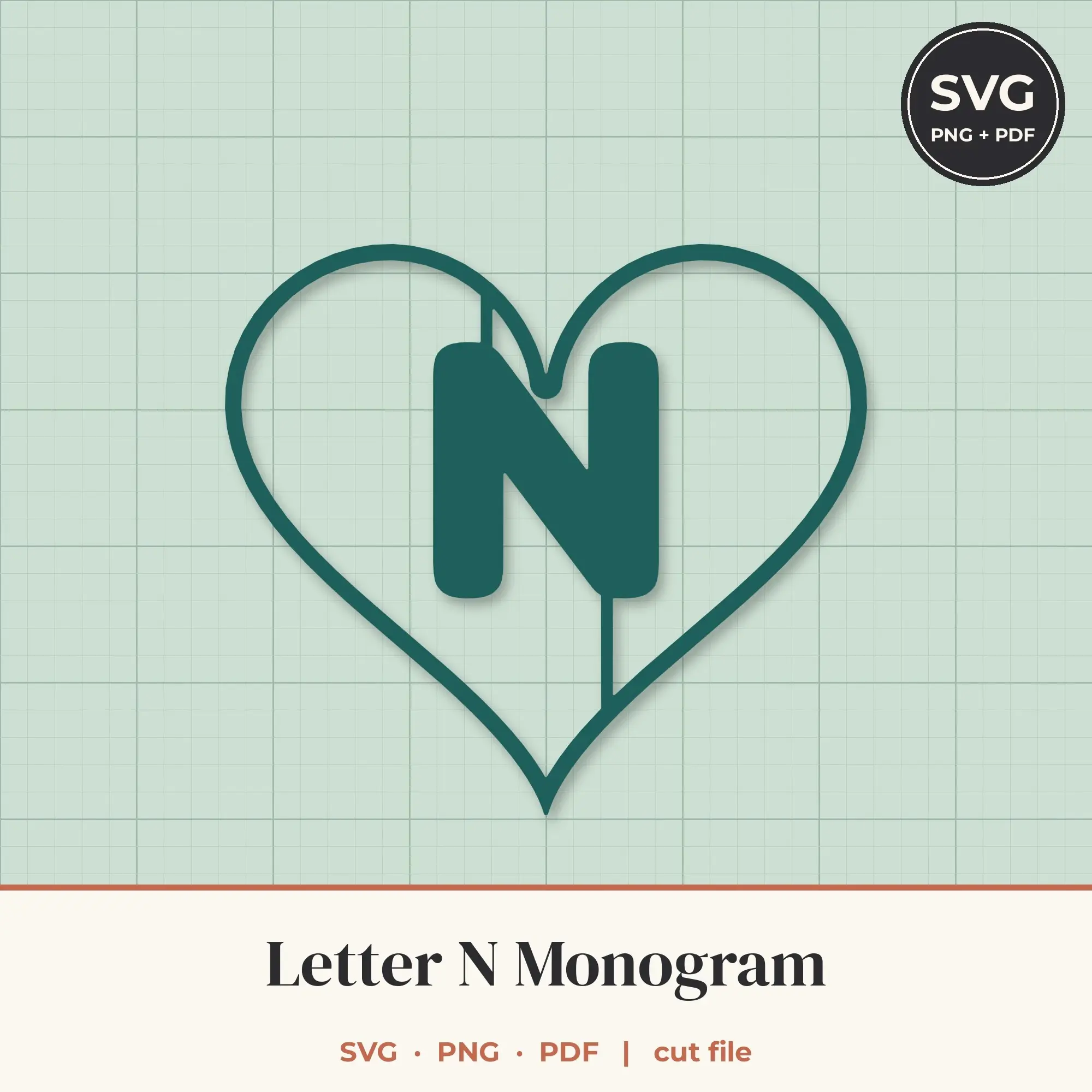 Letter N Heart Monogram SVG Cut File preview