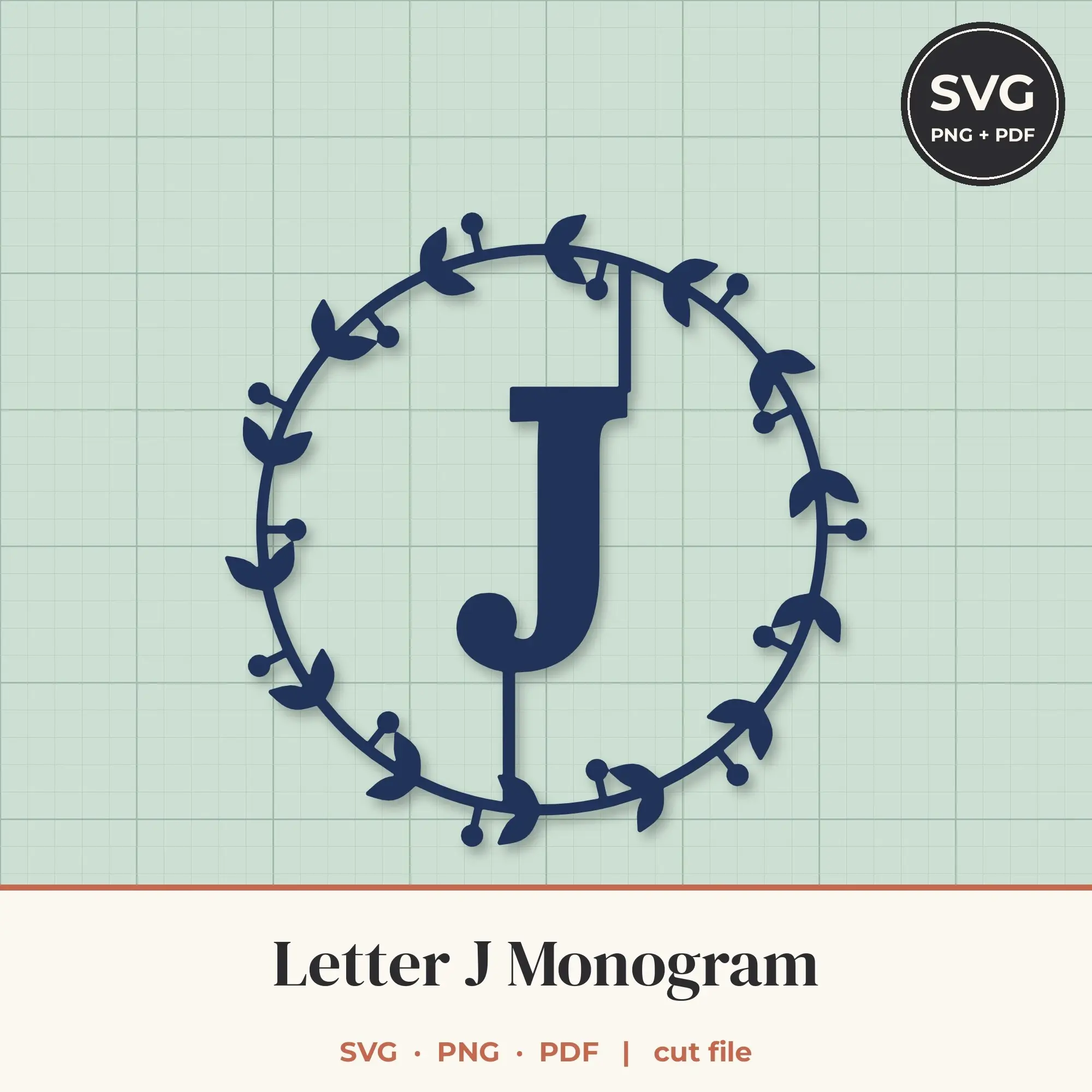 Letter J Berry Wreath Monogram SVG Cut File preview