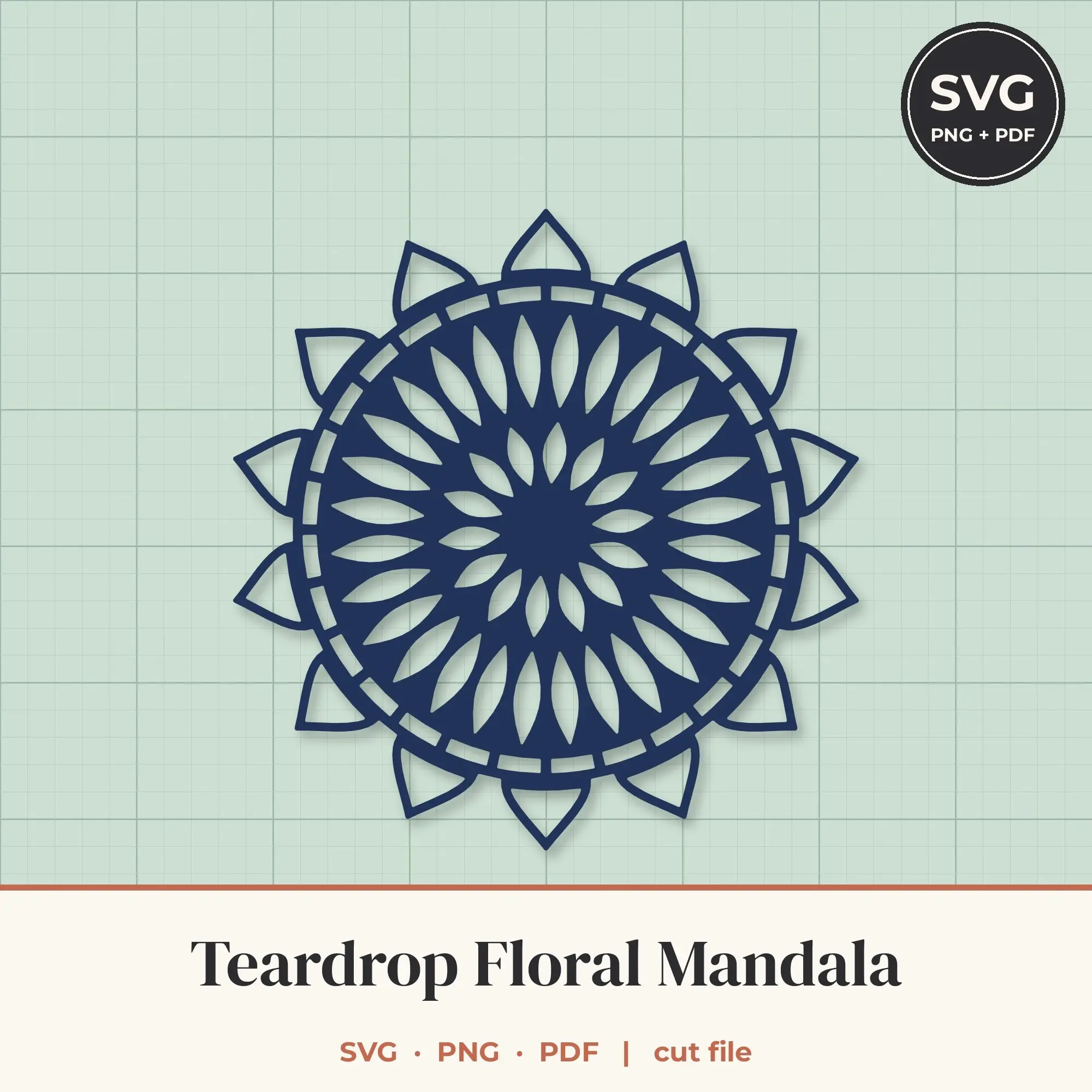 Teardrop Floral Mandala SVG - 14-Fold Cut File preview