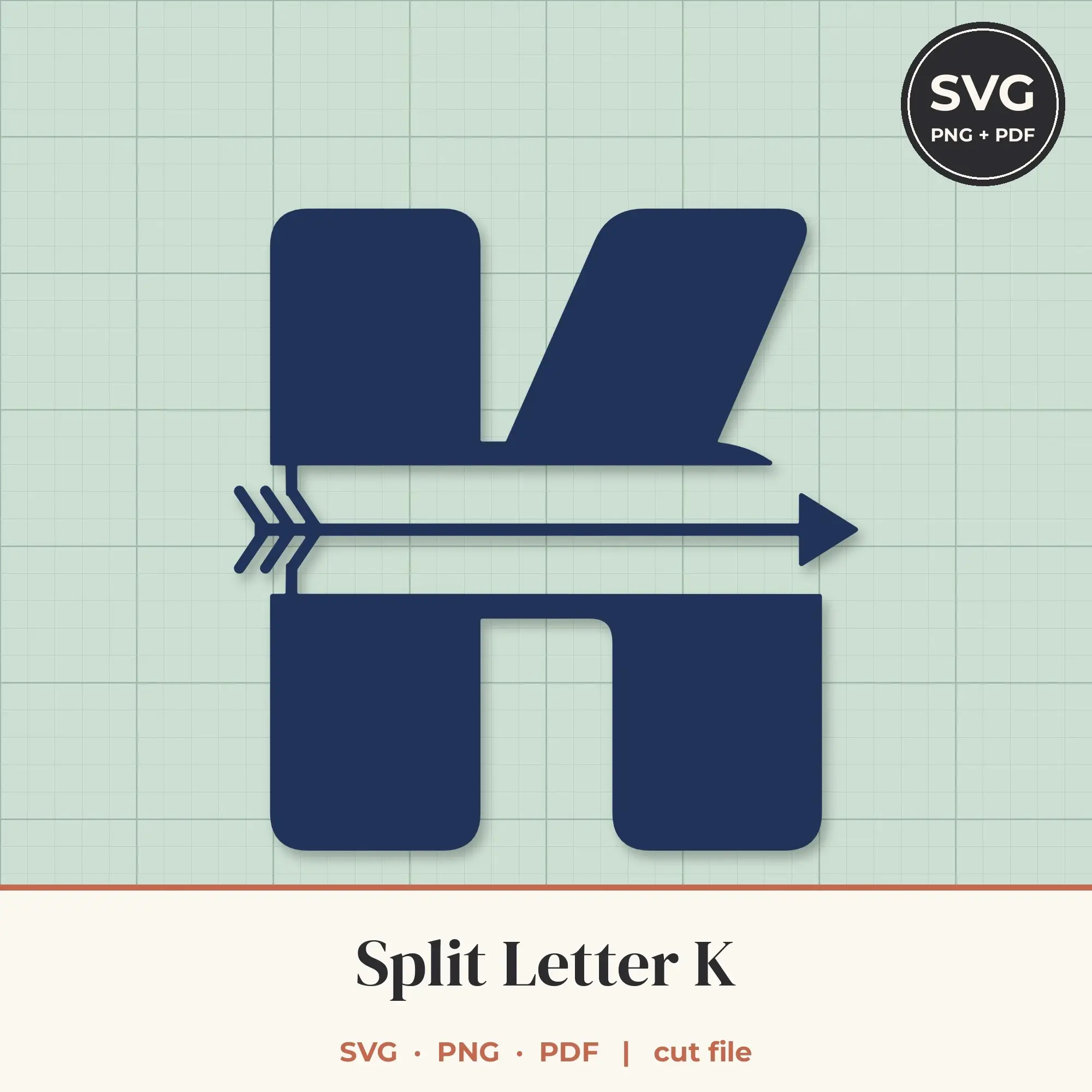 Letter K Split Monogram SVG - Boho Arrow Cut File preview