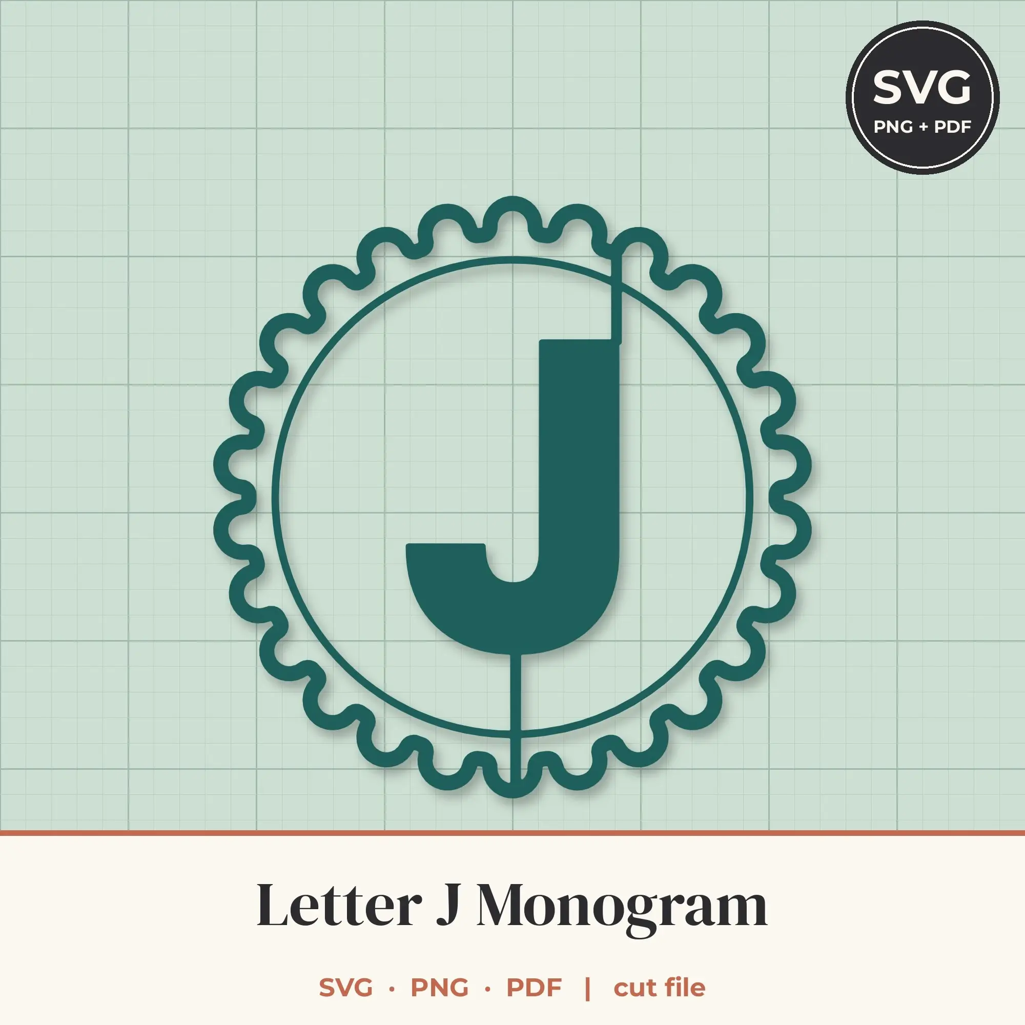 Letter J Scalloped Circle Monogram SVG Cut File preview