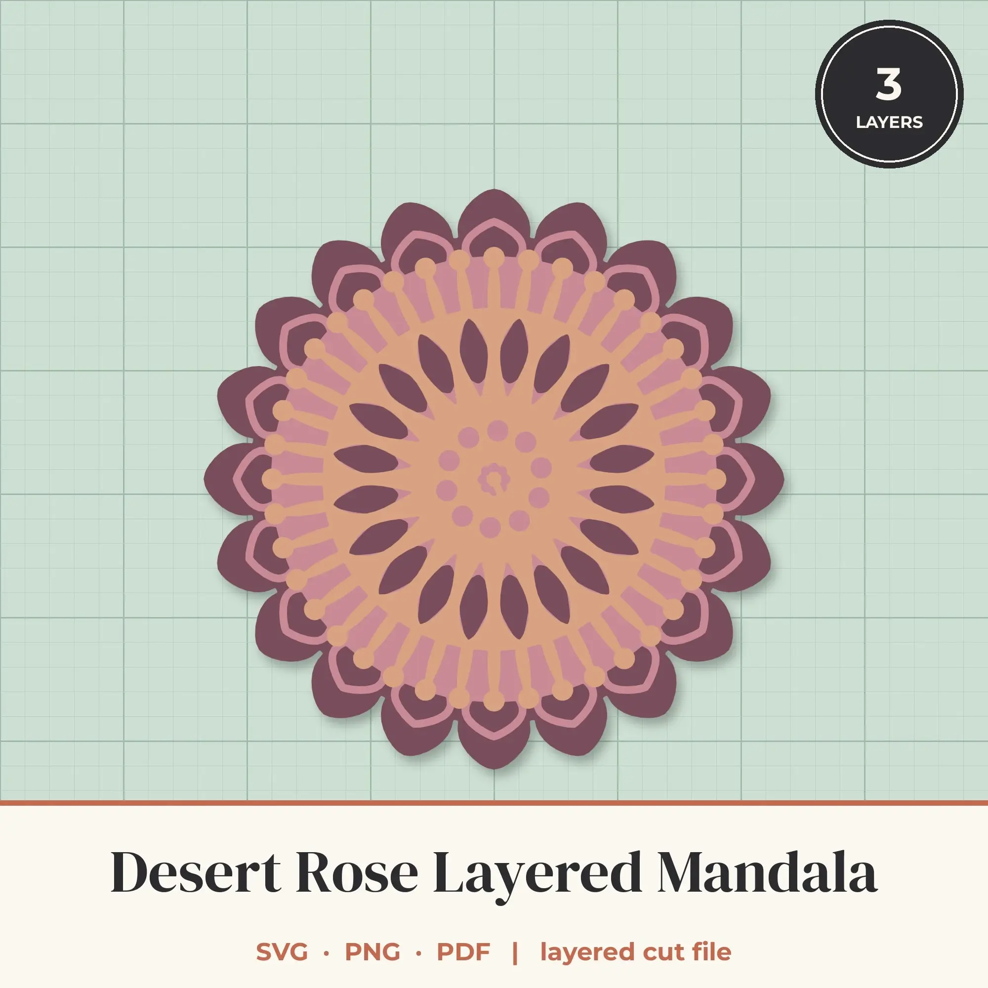 Desert Rose Layered Mandala SVG - 3 Layer 20-Fold Design preview
