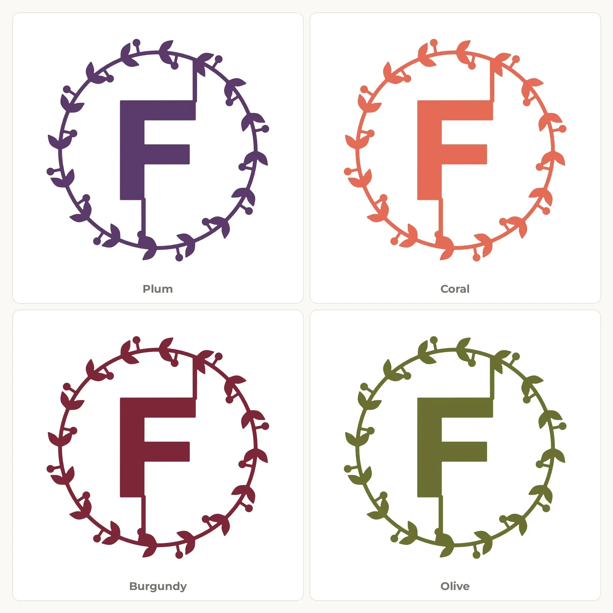 Letter F Berry Wreath Monogram SVG Cut File, preview 2 of 2