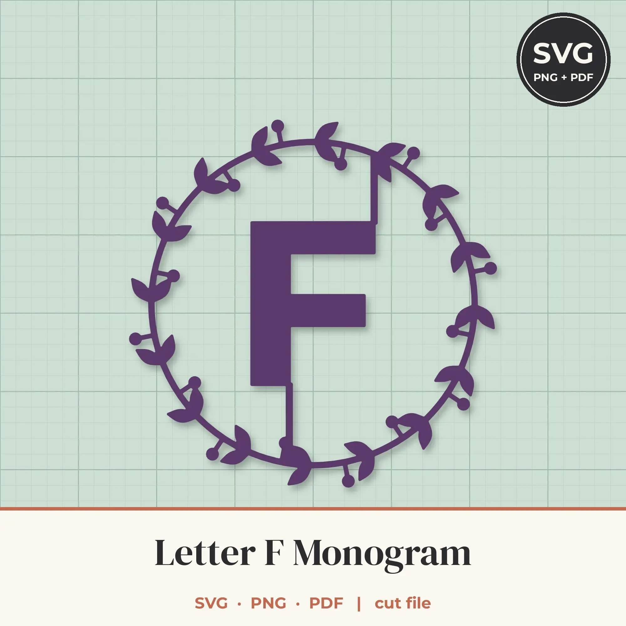 Letter F Berry Wreath Monogram SVG Cut File, preview 1 of 2