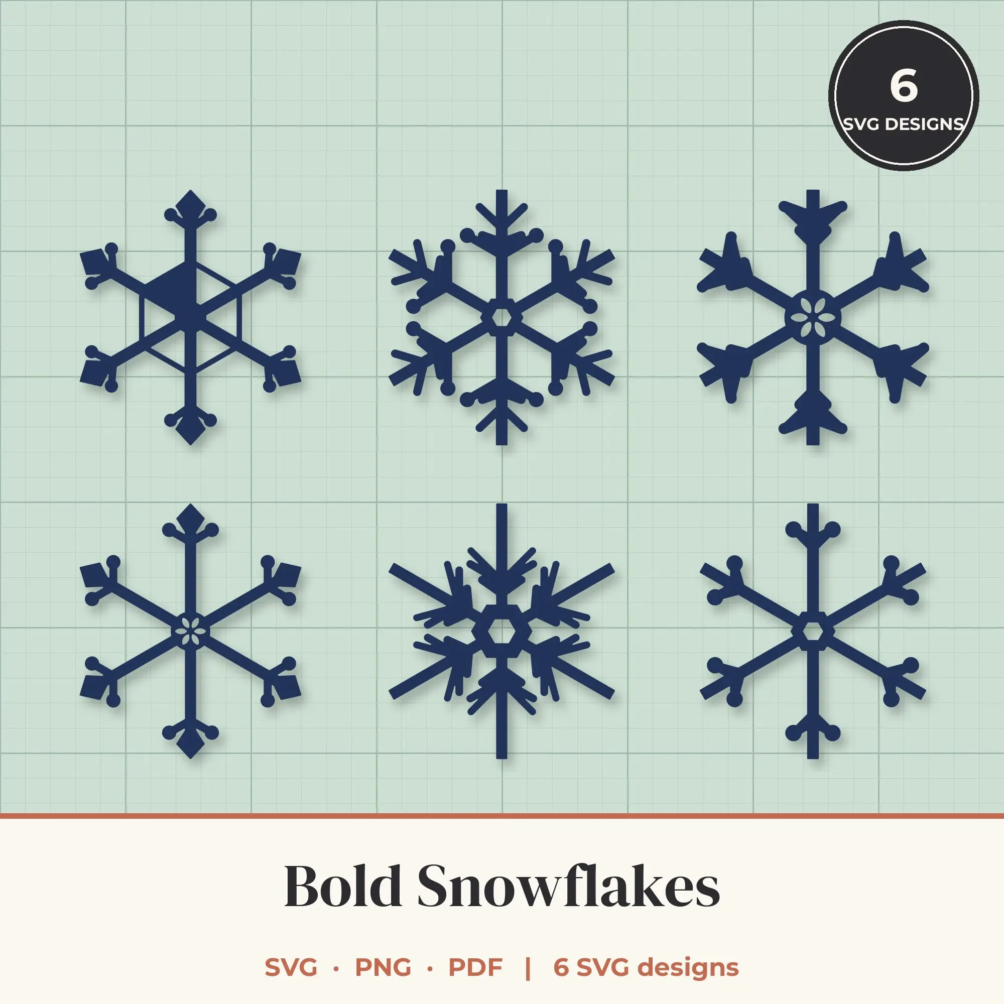 Bold Snowflake SVG Bundle - 6 Snowflake Cut Files preview