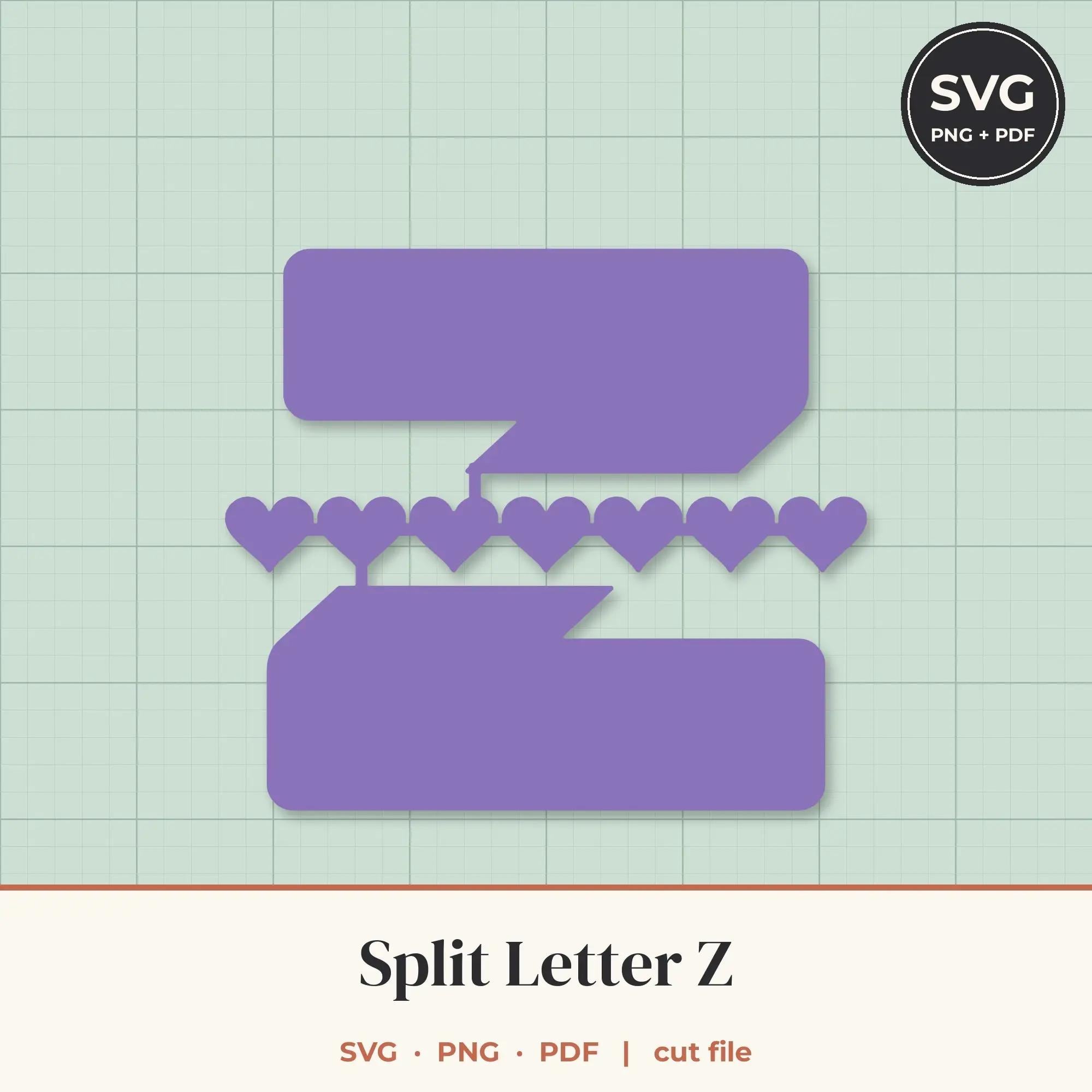 Letter Z Split Monogram SVG - Heart Chain Cut File preview