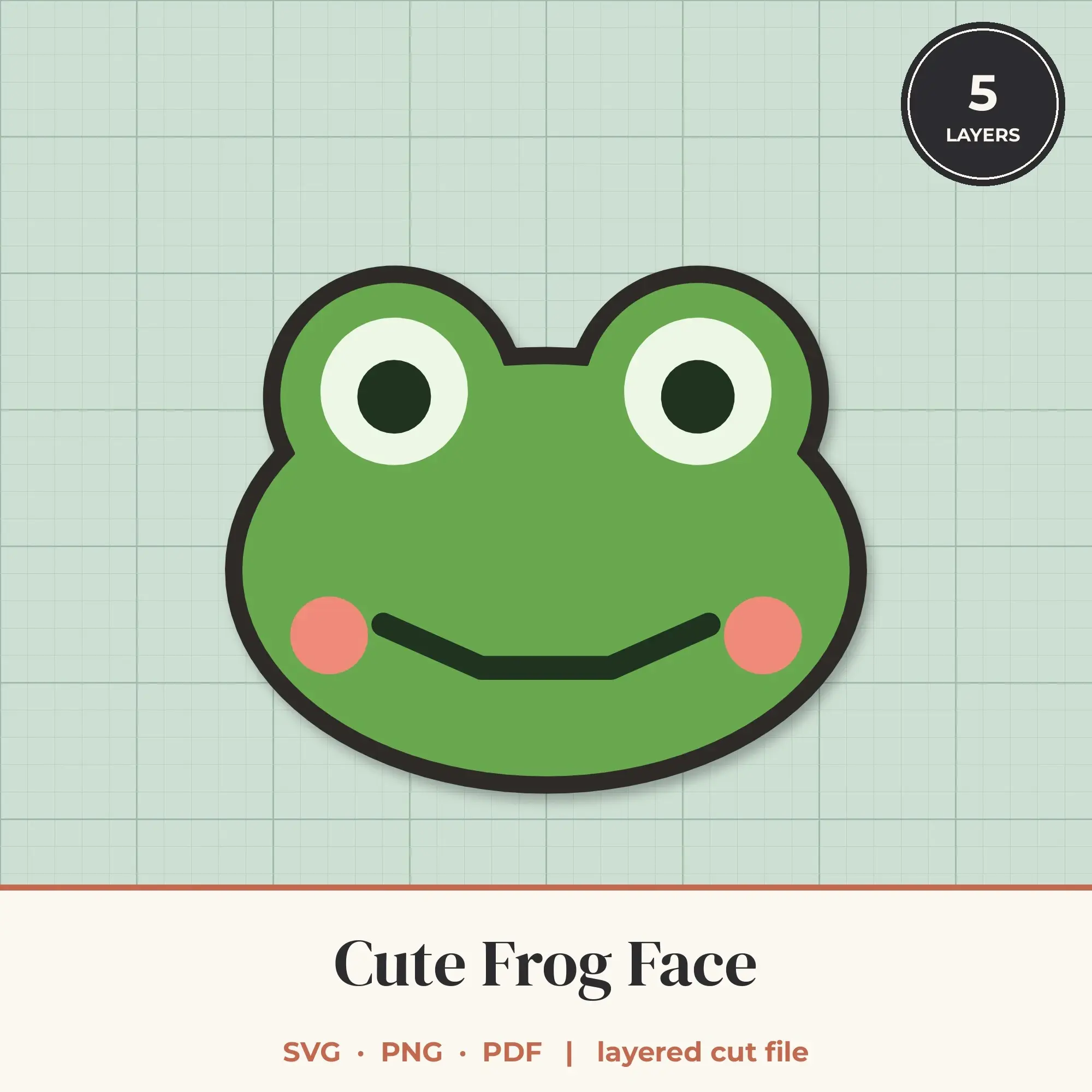 Cute Frog Face SVG - Layered Animal Cut File preview