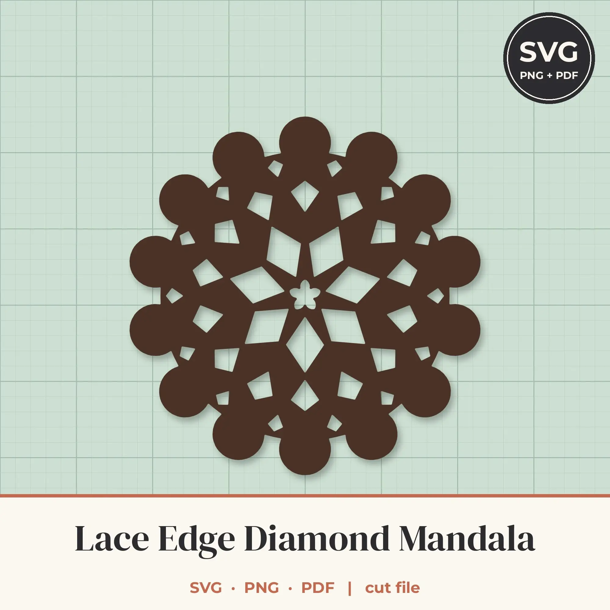 Lace Edge Diamond Mandala SVG - 14-Fold Cut File, preview 1 of 2