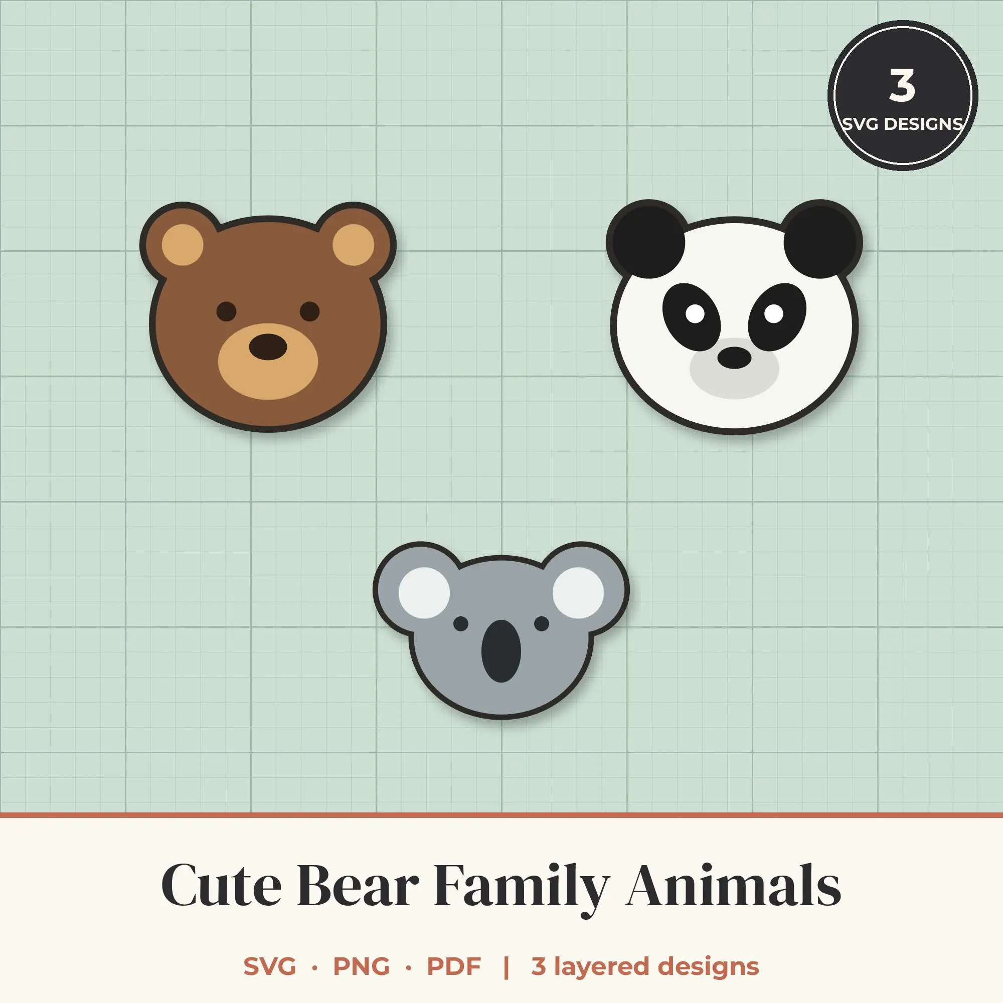 Cute Bear Family Animals SVG Bundle - 3 Layered Cut Files preview