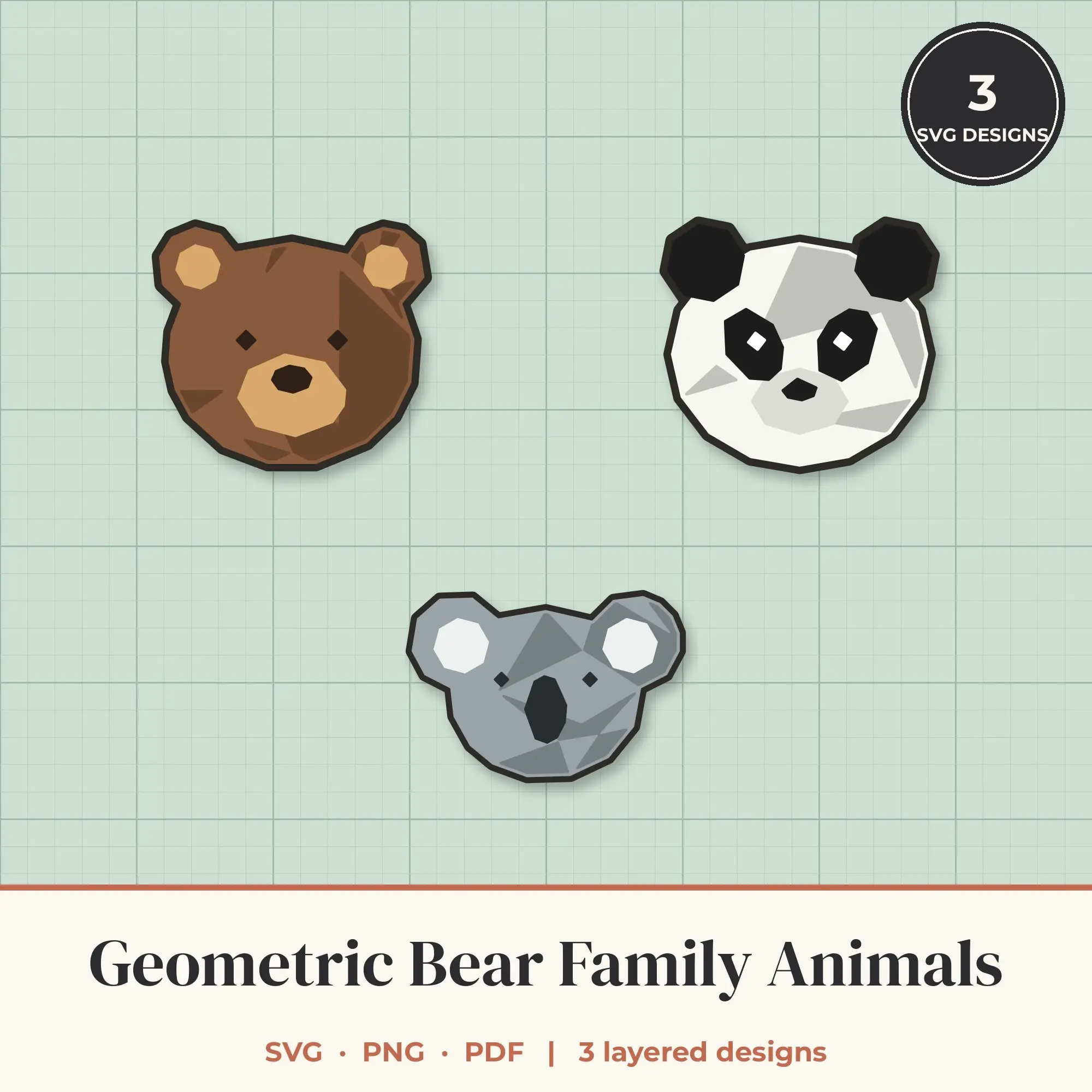 Geometric Bear Family Animals SVG Bundle - 3 Layered Cut Files preview