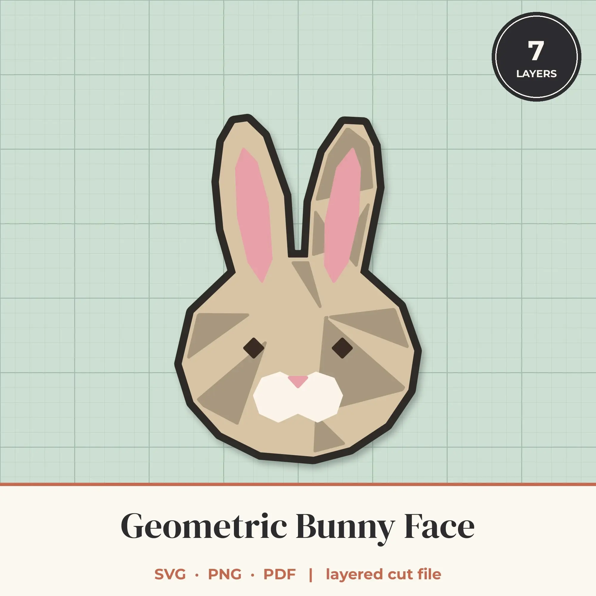 Geometric Bunny Face SVG - Layered Animal Cut File preview