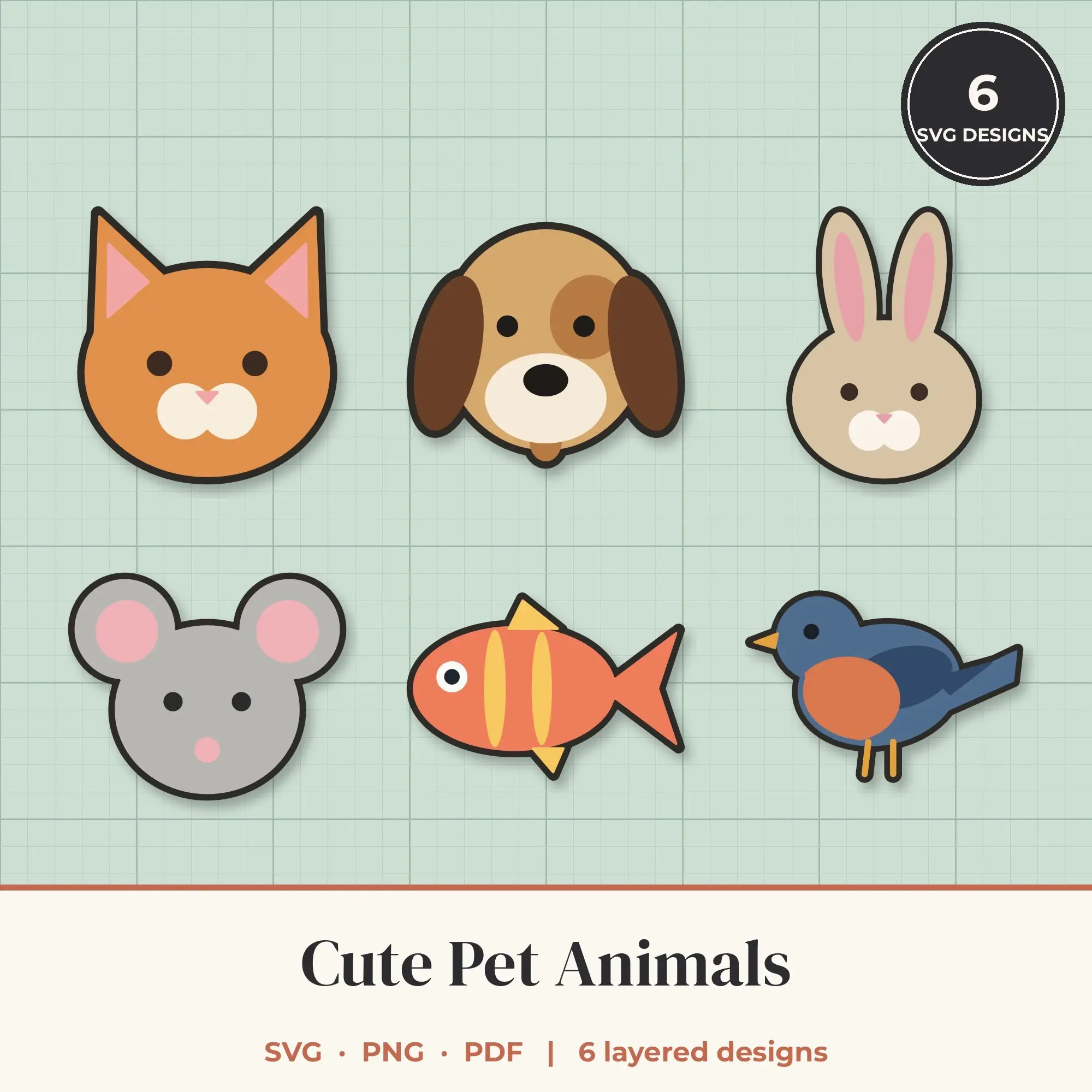 Cute Pet Animals SVG Bundle - 6 Layered Cut Files preview