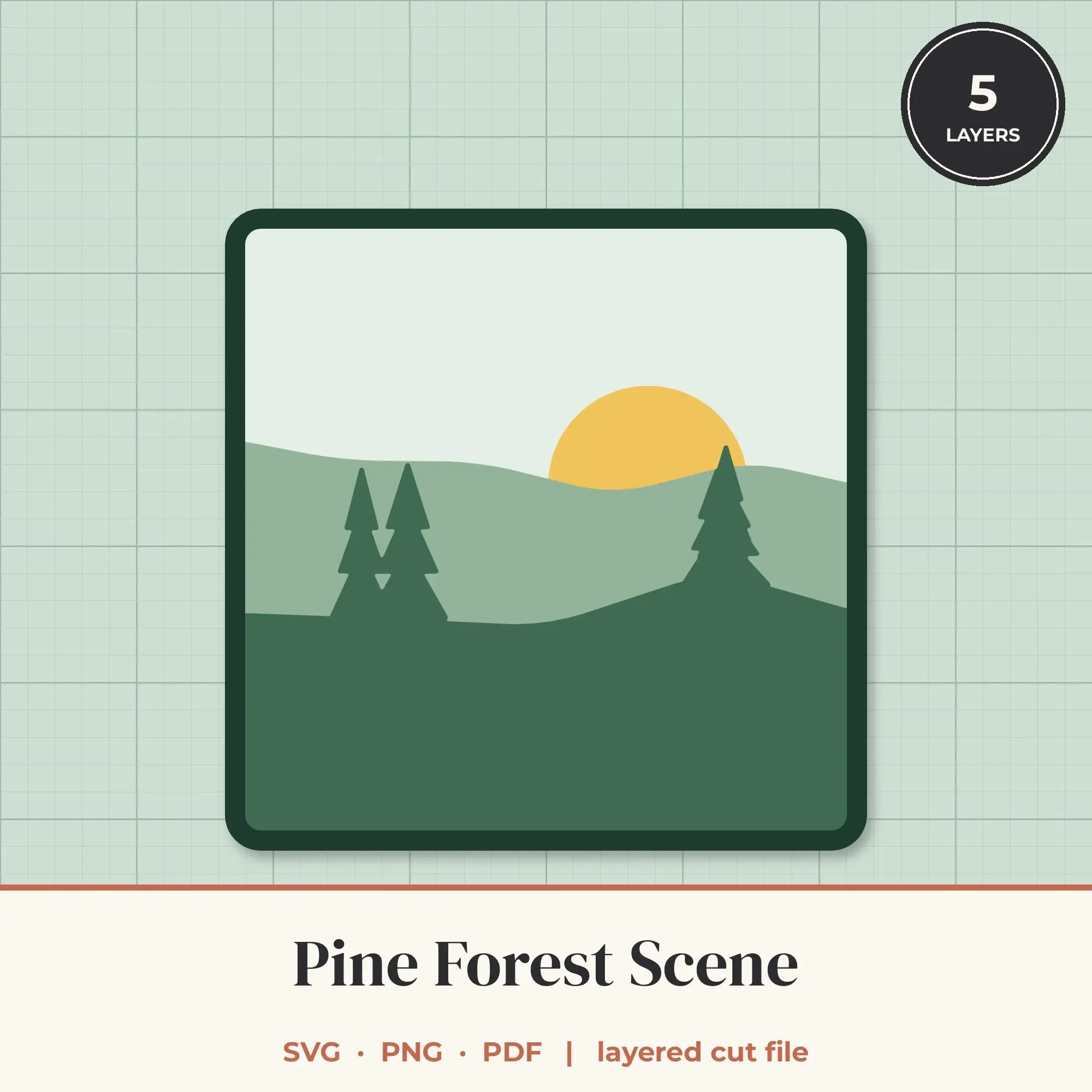 Pine Forest Square Layered SVG - 5 Layer Landscape Cut File preview
