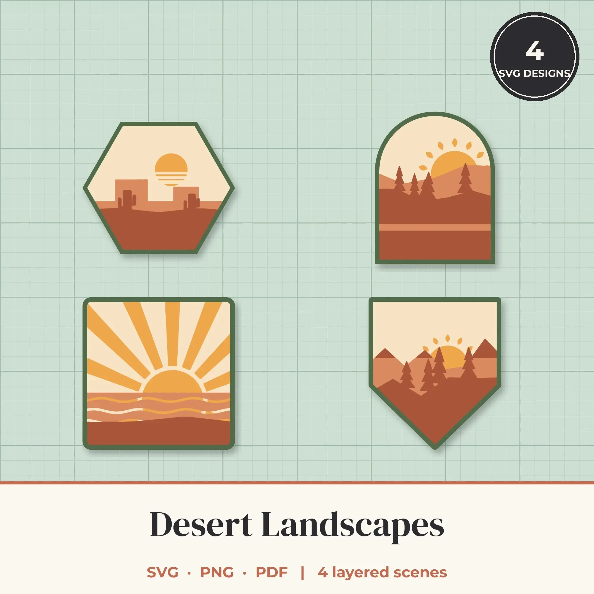 Desert Landscape Layered SVG Bundle - 4 Scenes preview