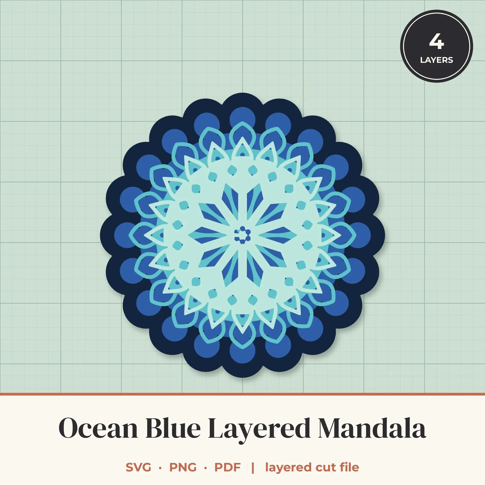 Ocean Blue Layered Mandala SVG - 4 Layer 20-Fold Design preview