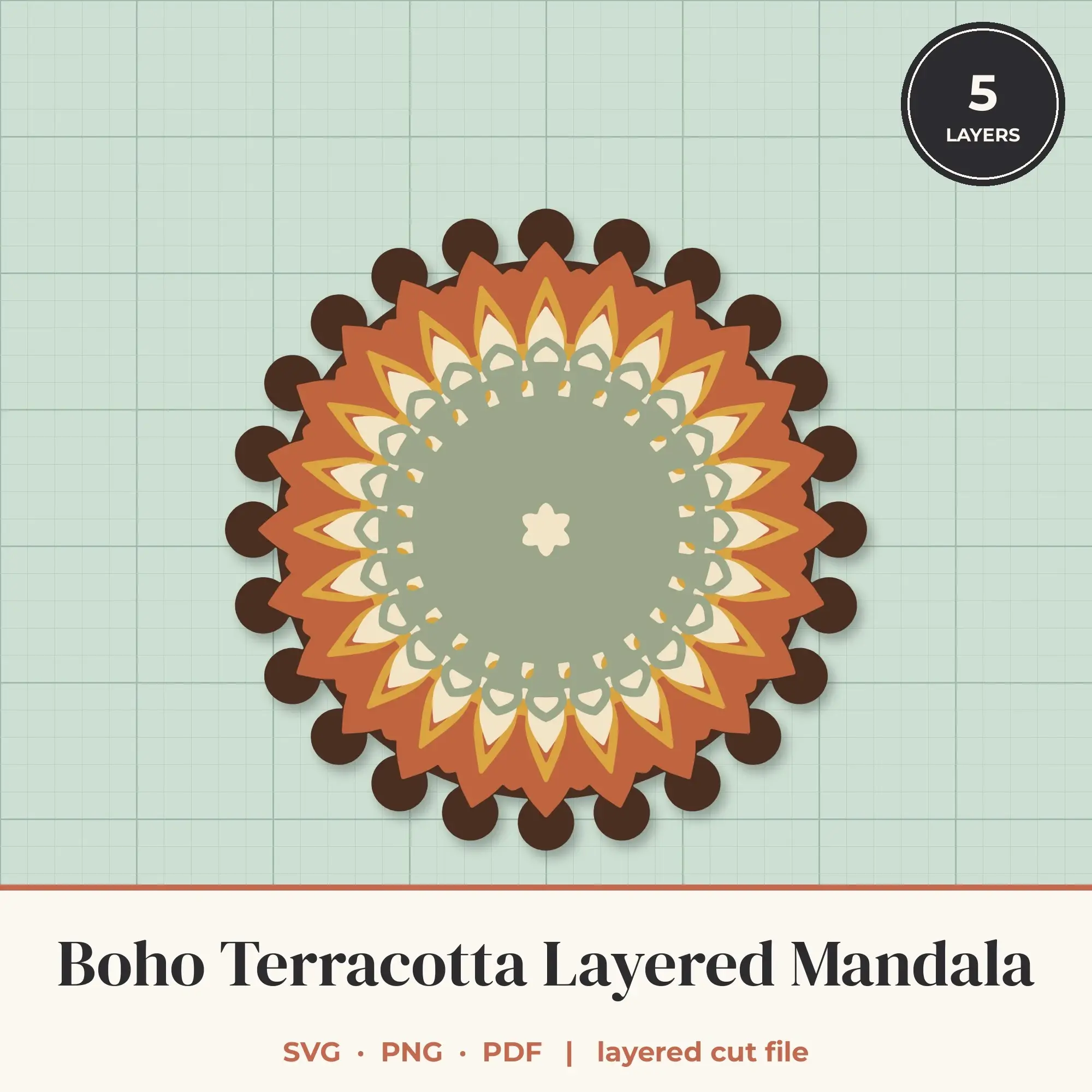 Boho Terracotta Layered Mandala SVG - 5 Layer 24-Fold Design preview