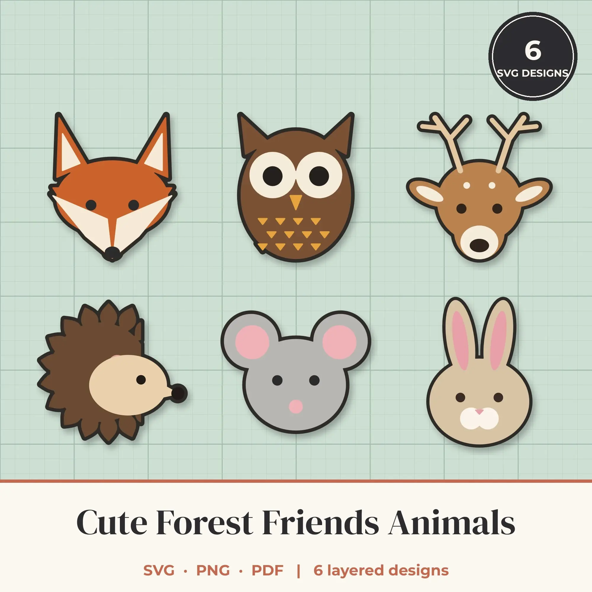 Cute Forest Friends Animals SVG Bundle - 6 Layered Cut Files, preview 1 of 2