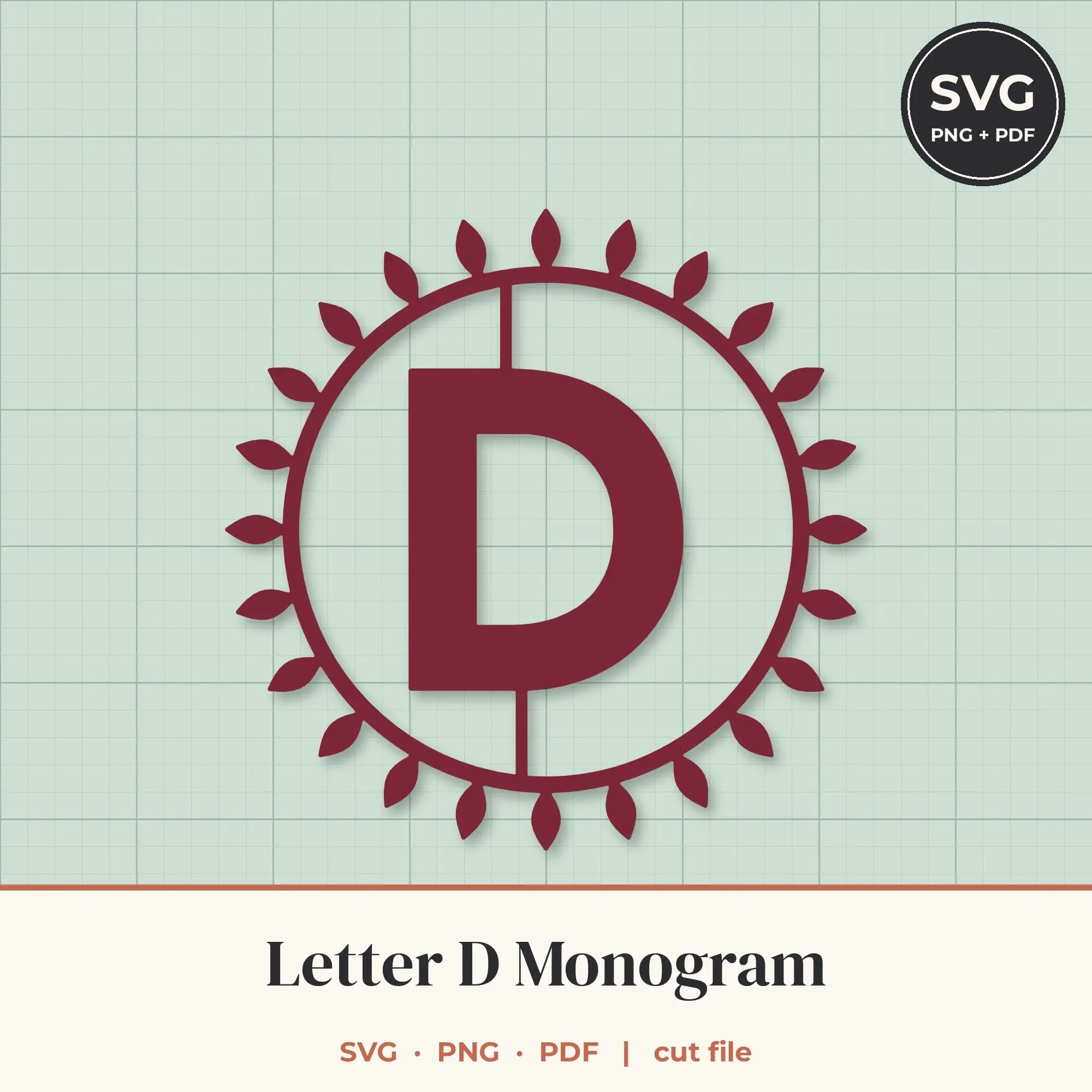 Letter D Sunburst Monogram SVG Cut File preview