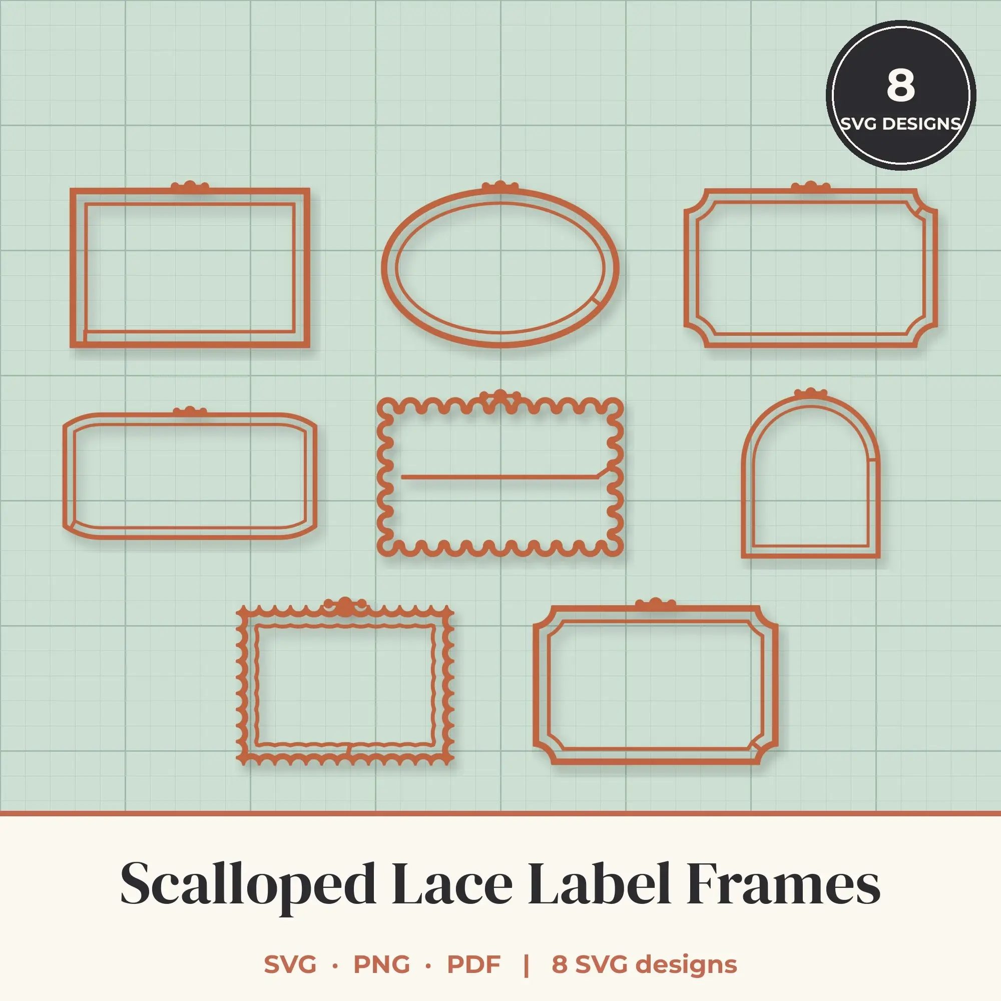 Scalloped Lace Frame SVG Bundle - 8 Label Frames preview