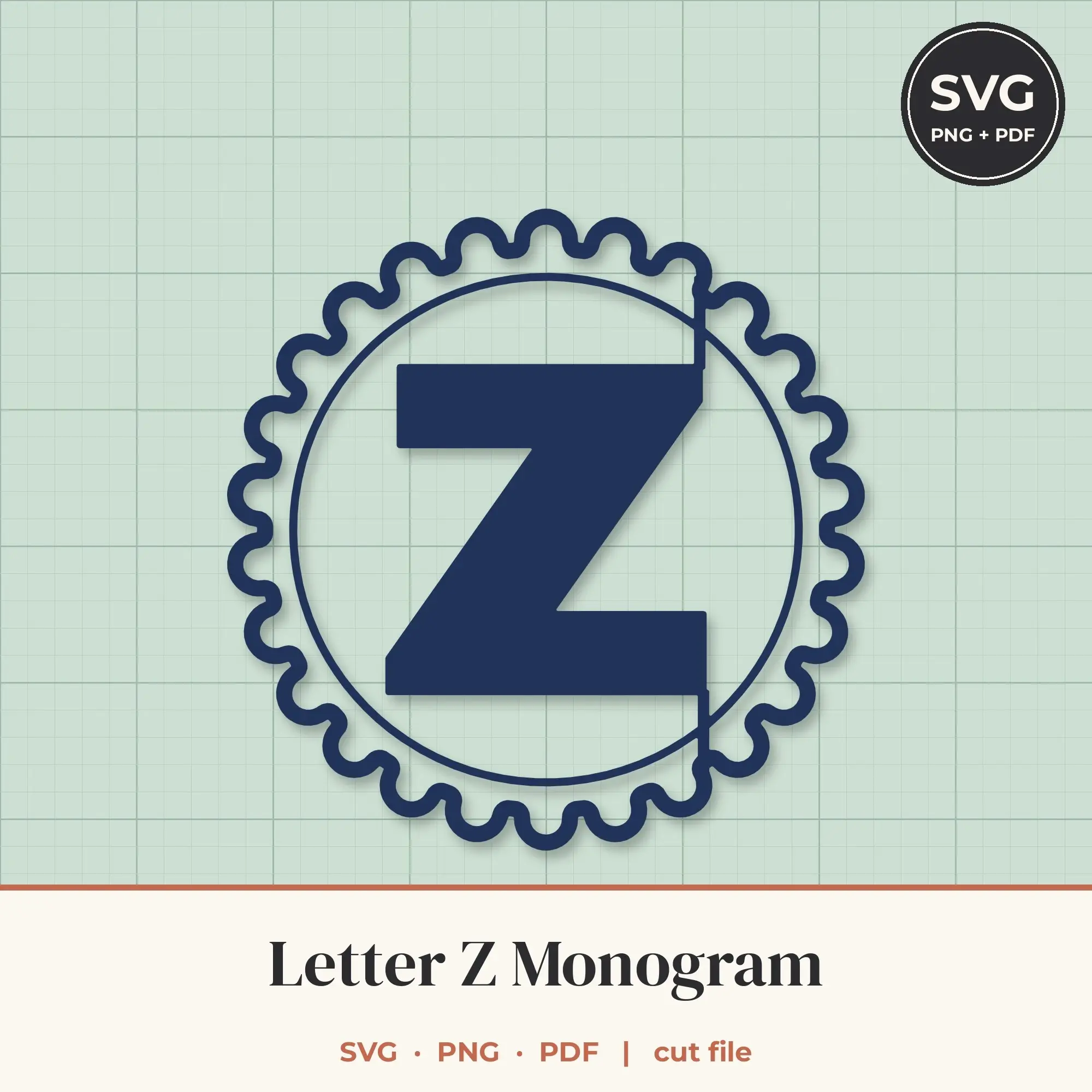 Letter Z Scalloped Circle Monogram SVG Cut File preview
