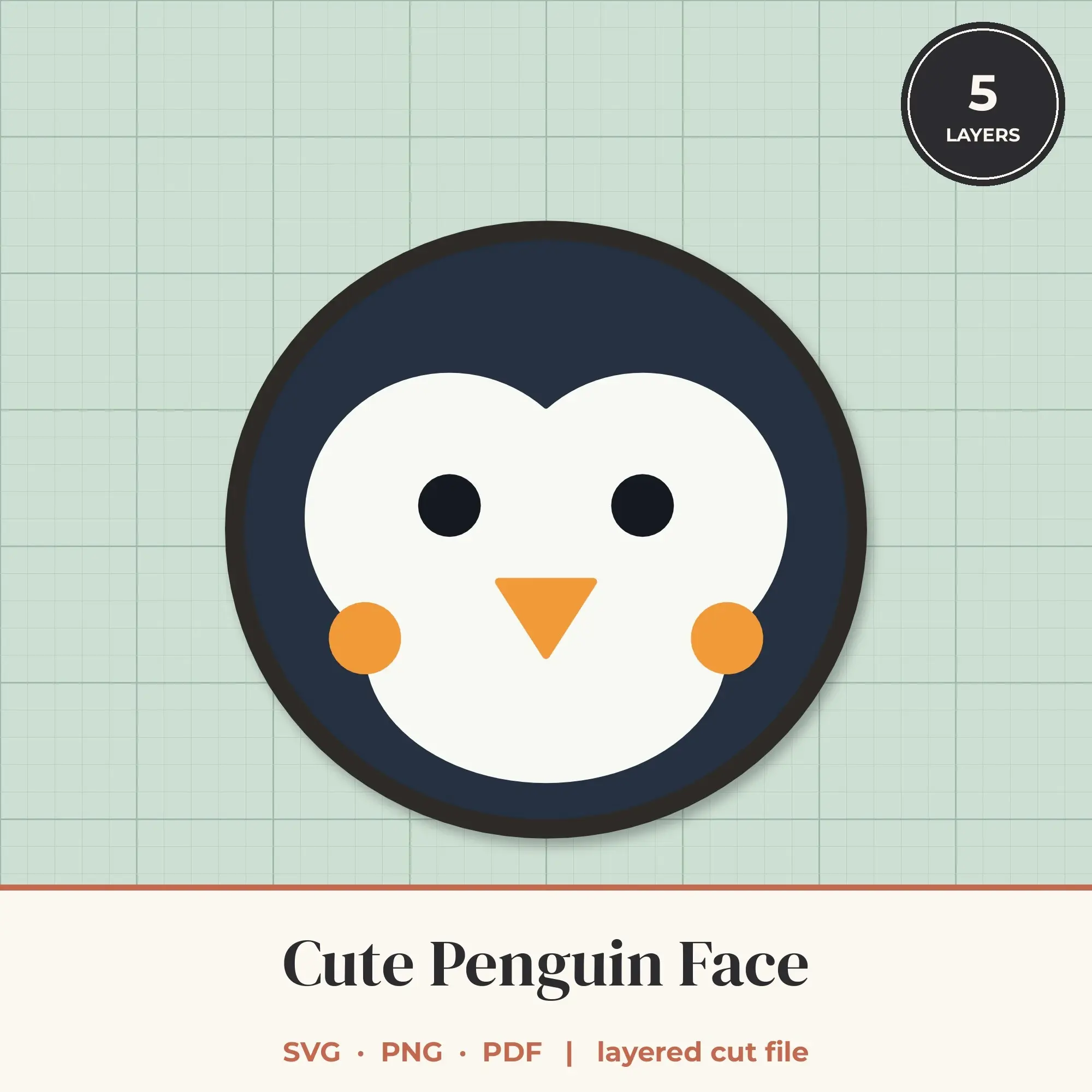 Cute Penguin Face SVG - Layered Animal Cut File preview