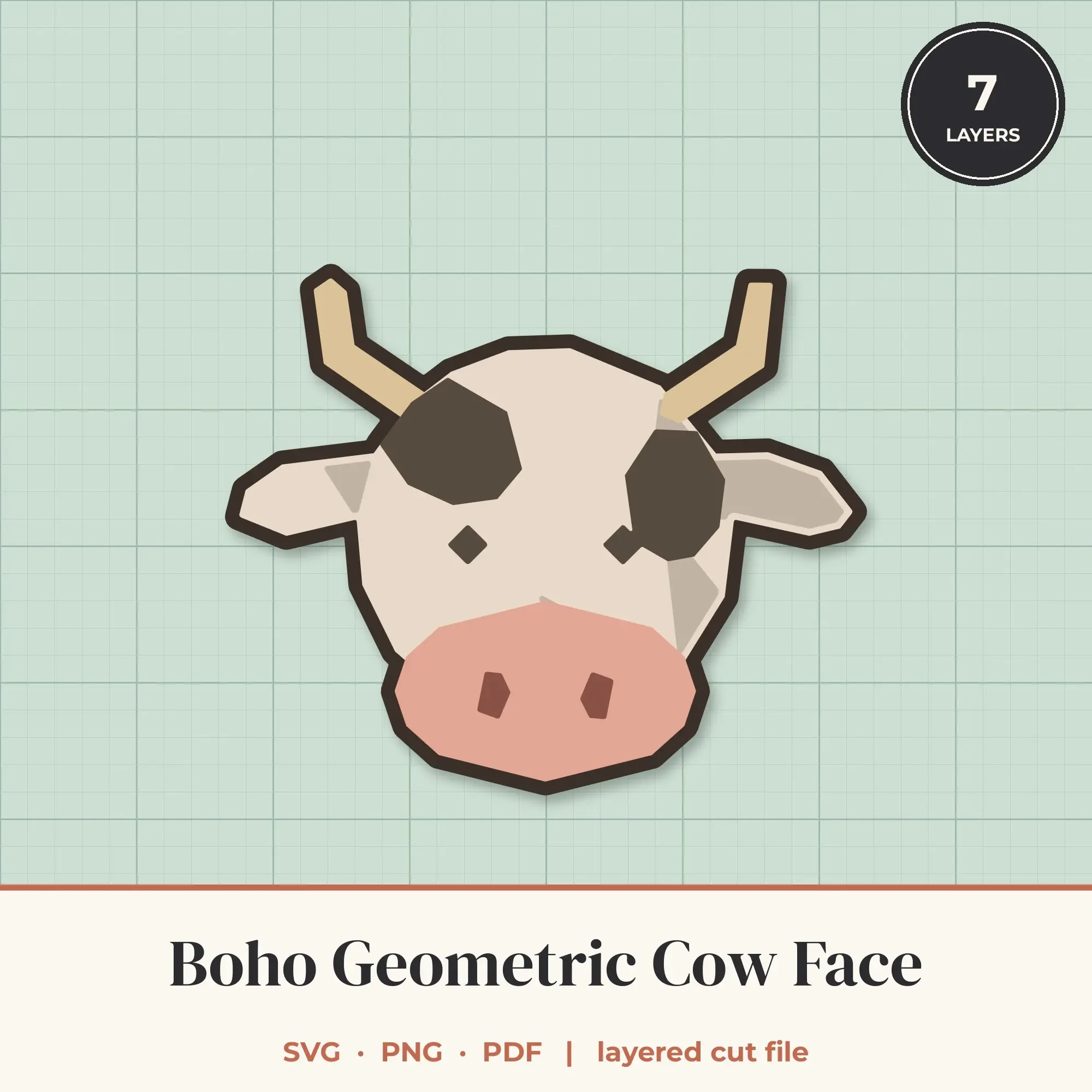 Boho Geometric Cow Face SVG - Layered Animal Cut File preview